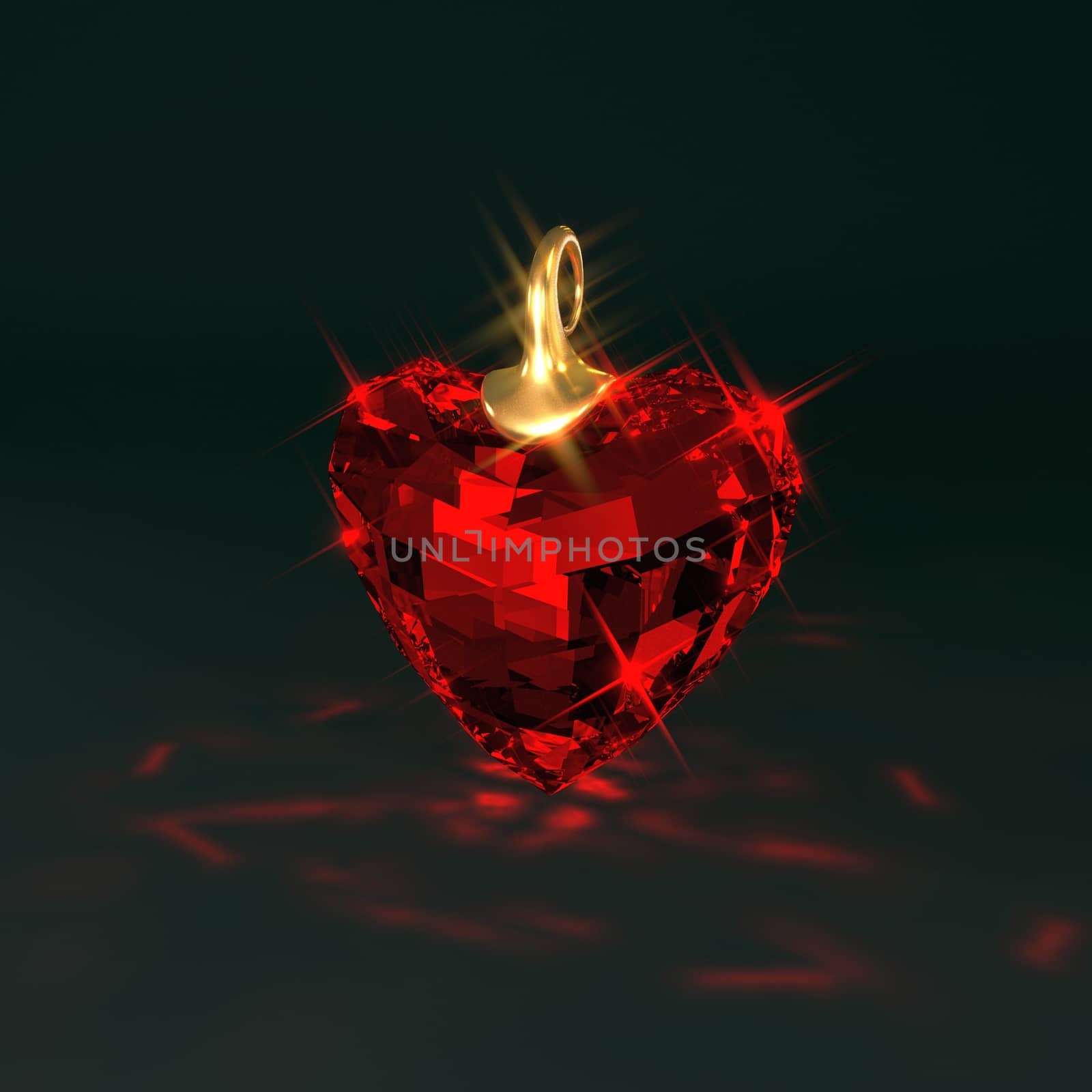 Ruby red gem heart, 3d illustration Background