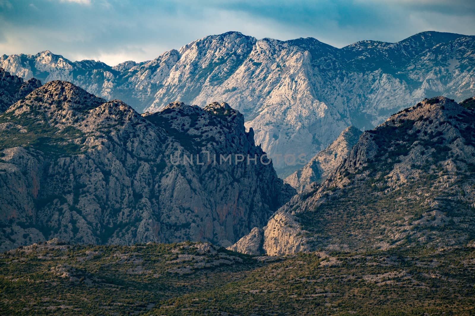 Extreme mountains in Paklenica National Park, Velebit, are popular place for hiking and climbing tourism in Croatia. Paklenica offers scenic landscapes in pristine environment. Desserted landscape concept, copyspace