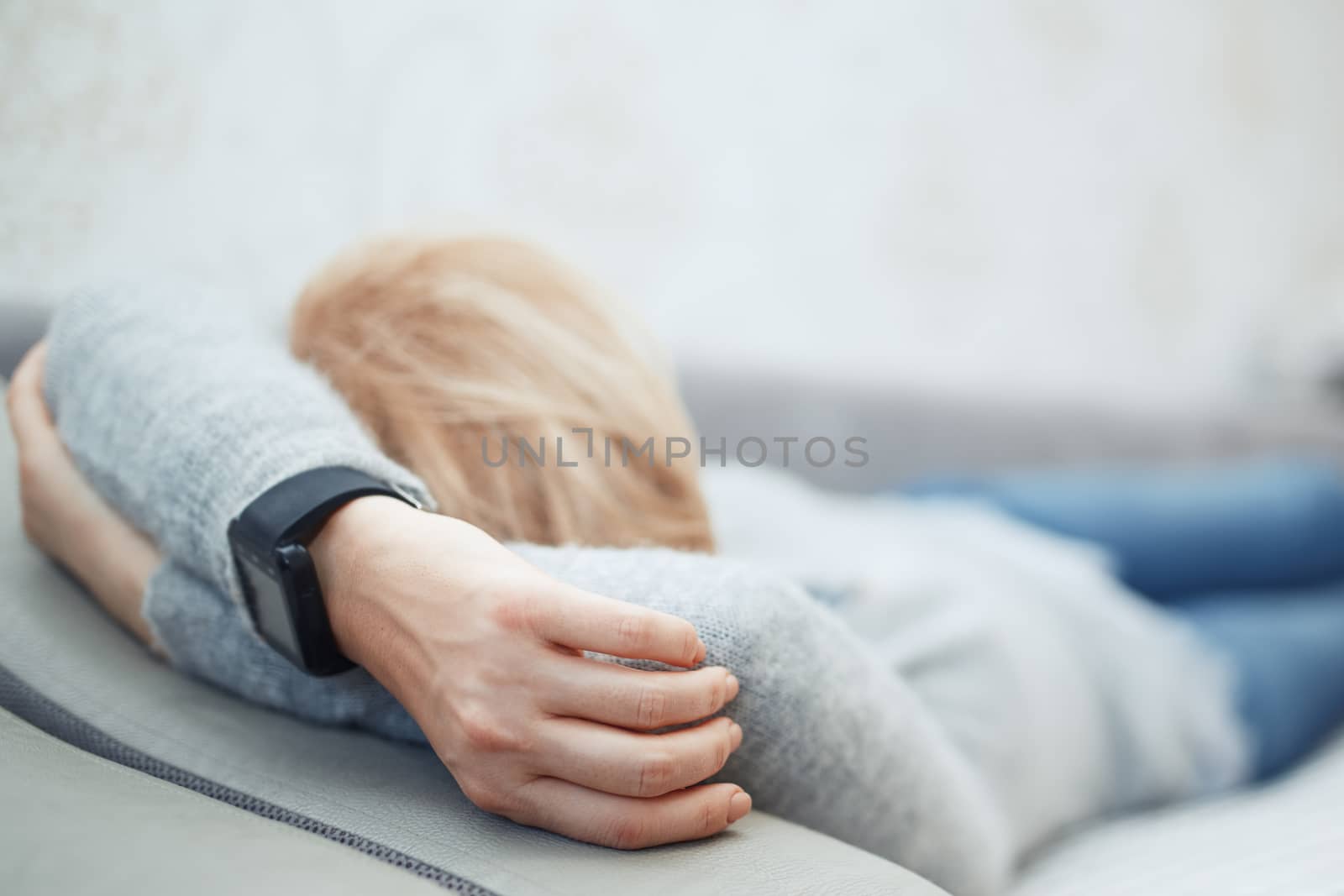 Woman sleeping with smart watch