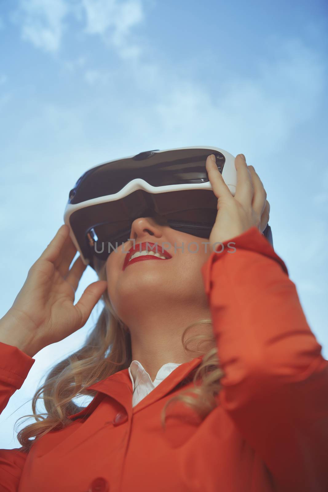 Woman wearing Virtual reality headset