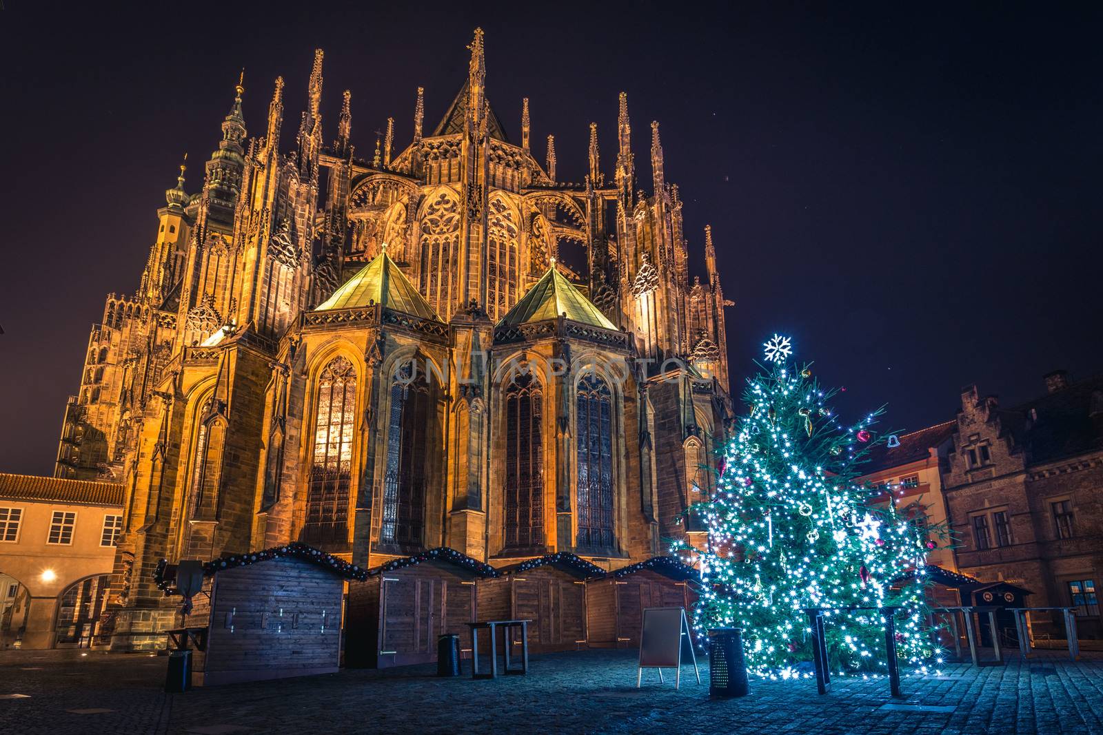 Beautiful chritstmas view of the St. Vitus cathedral. Prague Castle area. by petrsvoboda91