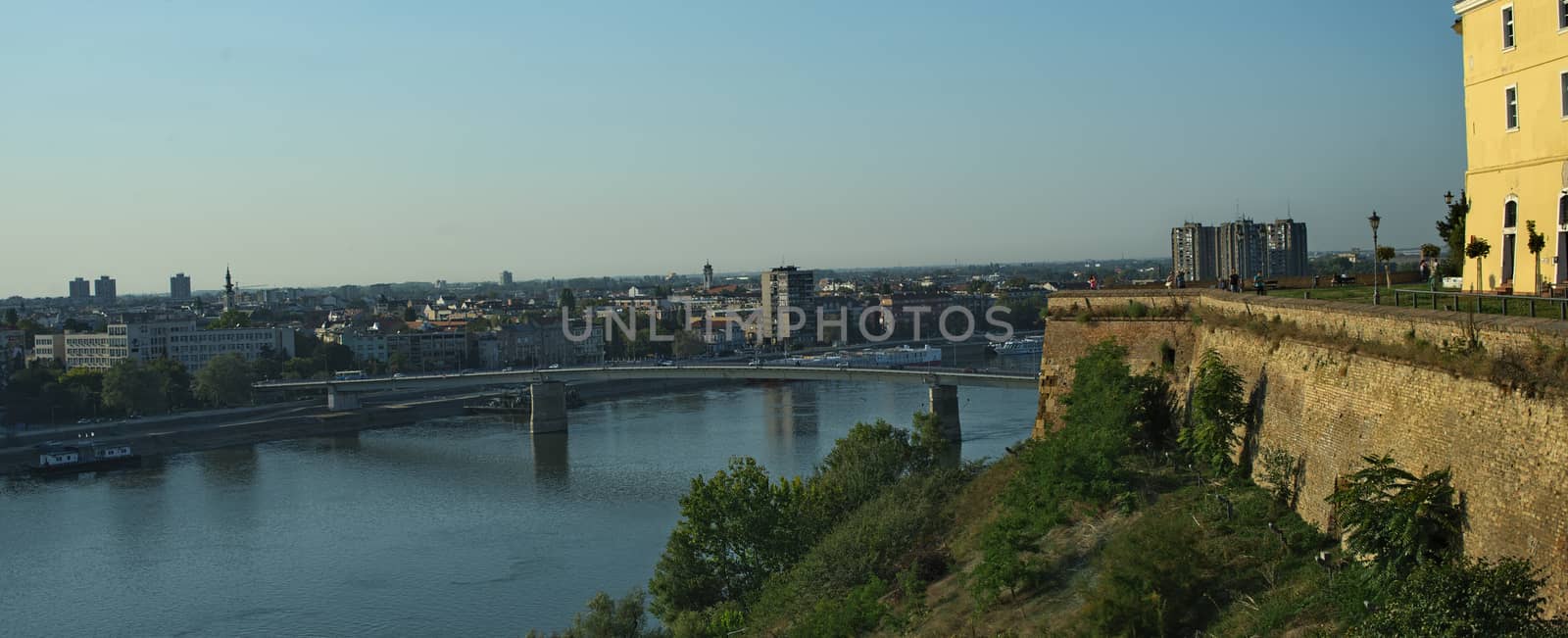 View on river Danube and city of Novi Sad, Serbia from Petrovaradin fortress