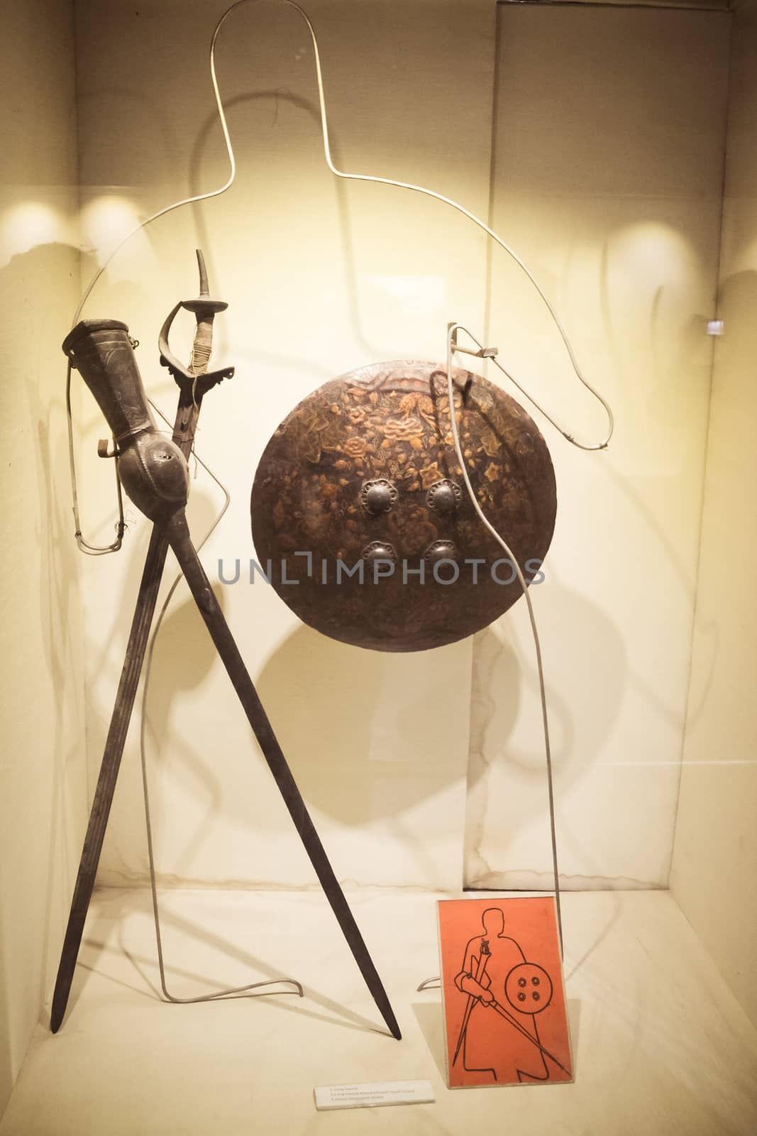 Red Fort Museum of Arms and Weapons, New Delhi, Jul 21, 2018: Arms and Weapons Showcased here in Galleries includes Arrows, Swords, Revolvers, Machine Guns, Shells, Daggers Ivory and Battle Axes. by sudiptabhowmick