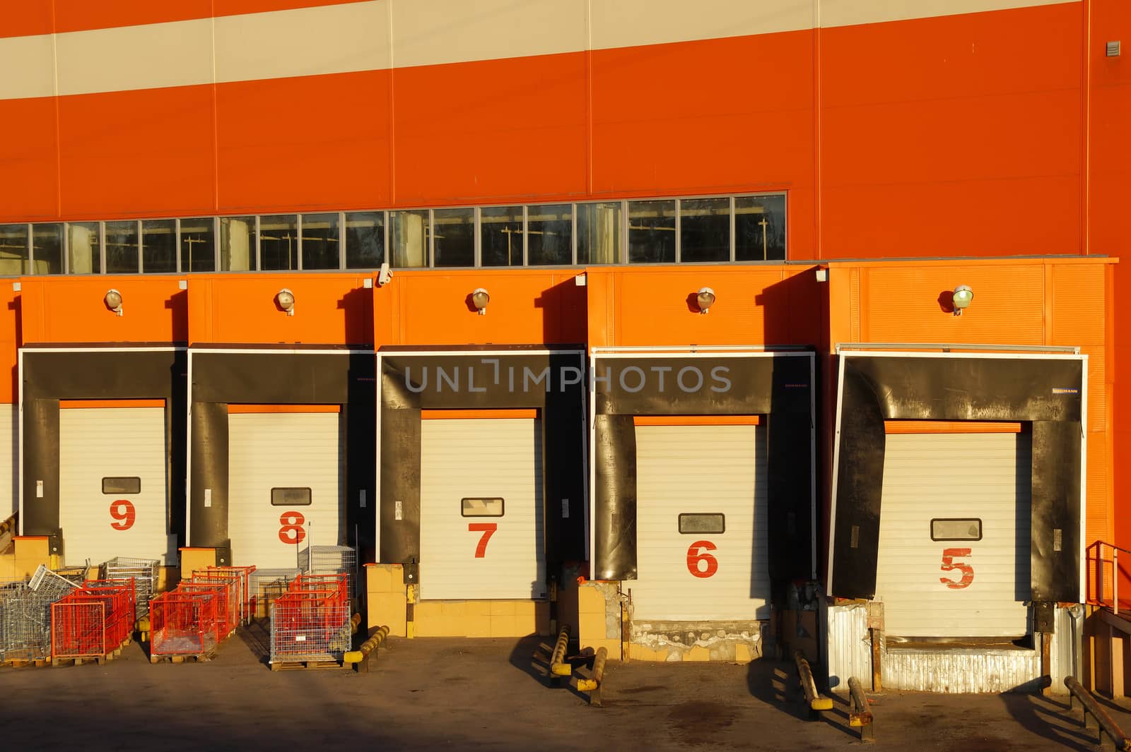 Loading and unloading docks of hypermarket from the back party of shopping center