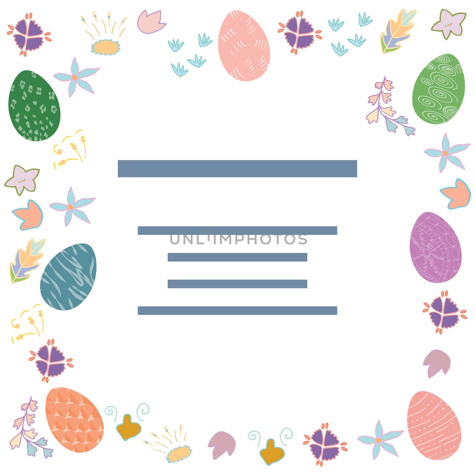 Beautifully decorated easter eggs card template. Seasonal greeting card template on white background.