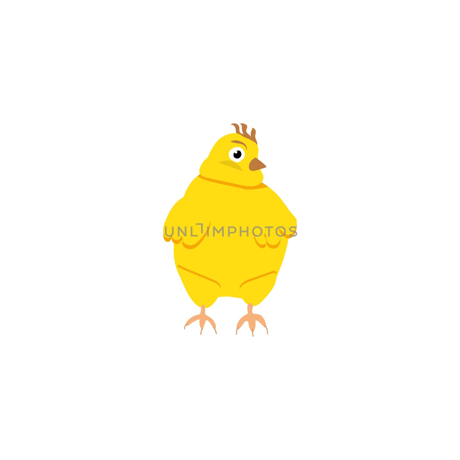 Cute Easter holiday yellow chicken. Vector illustration isolated on white background.