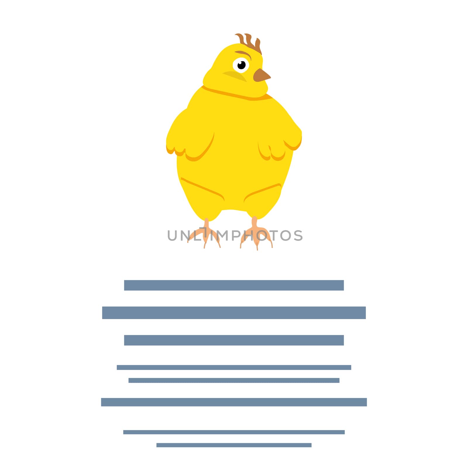 Vector illustration of cute Easter yellow chicken. Vector illustration isolated on whtie background with text.