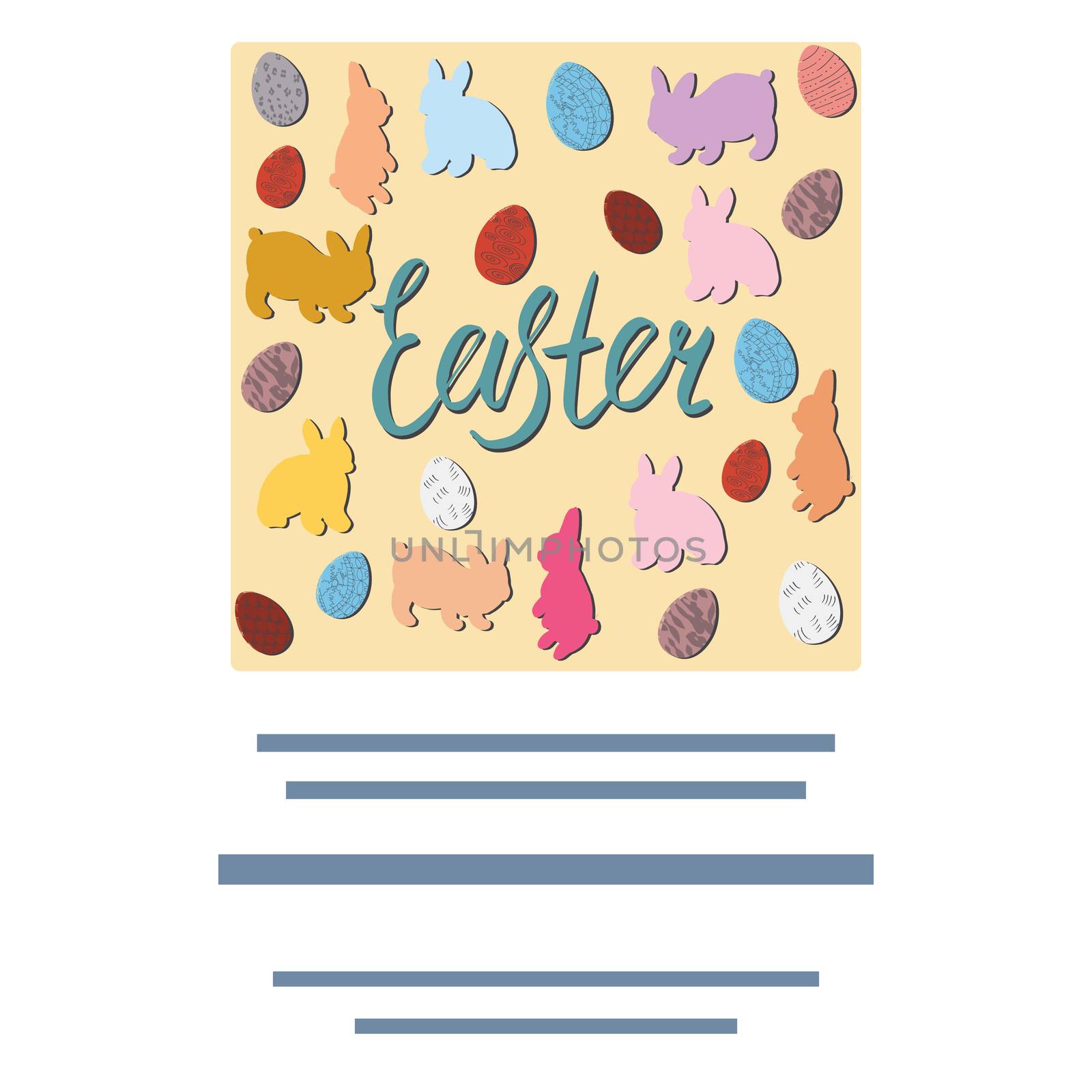 Square shape made with Easter eggs and rabbits. Text frame isolated on white background. Vector illustration.