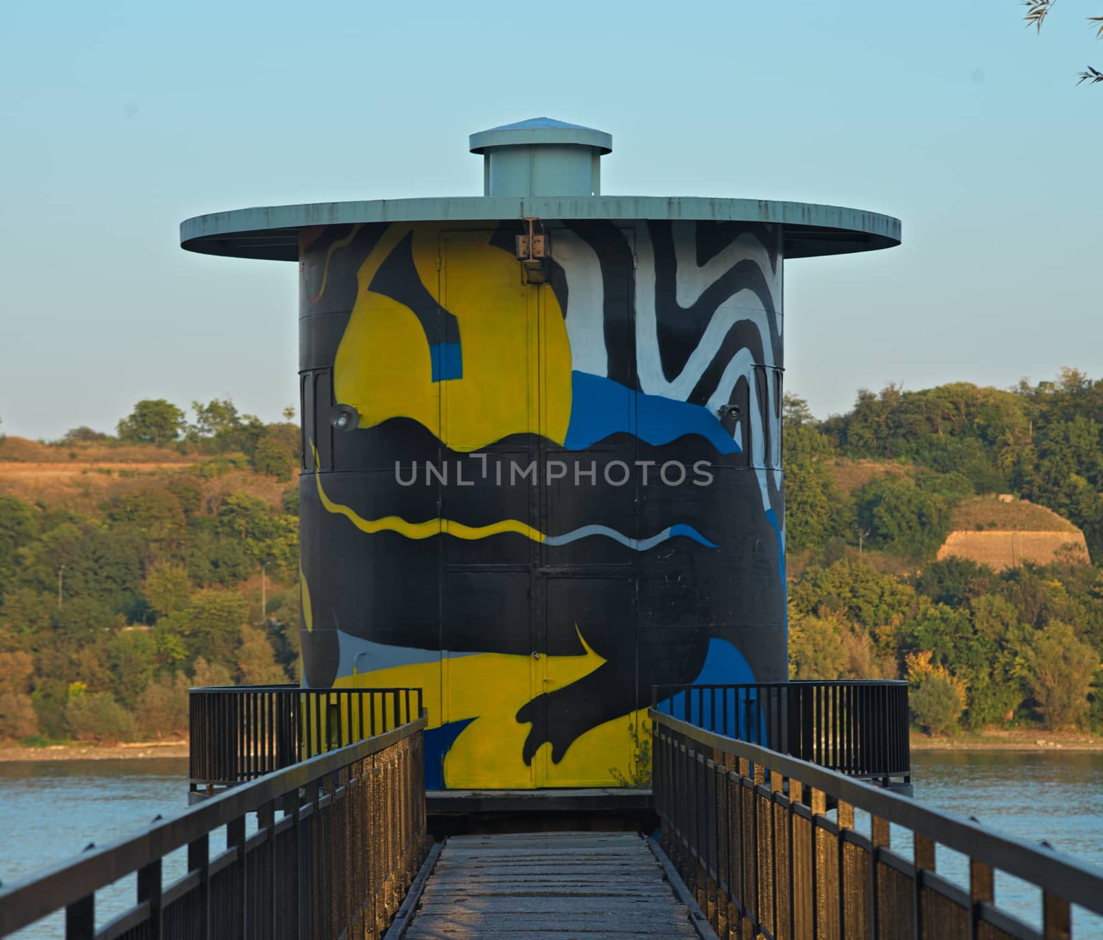 Water pumping station on Danube completely painted with graffiti by sheriffkule