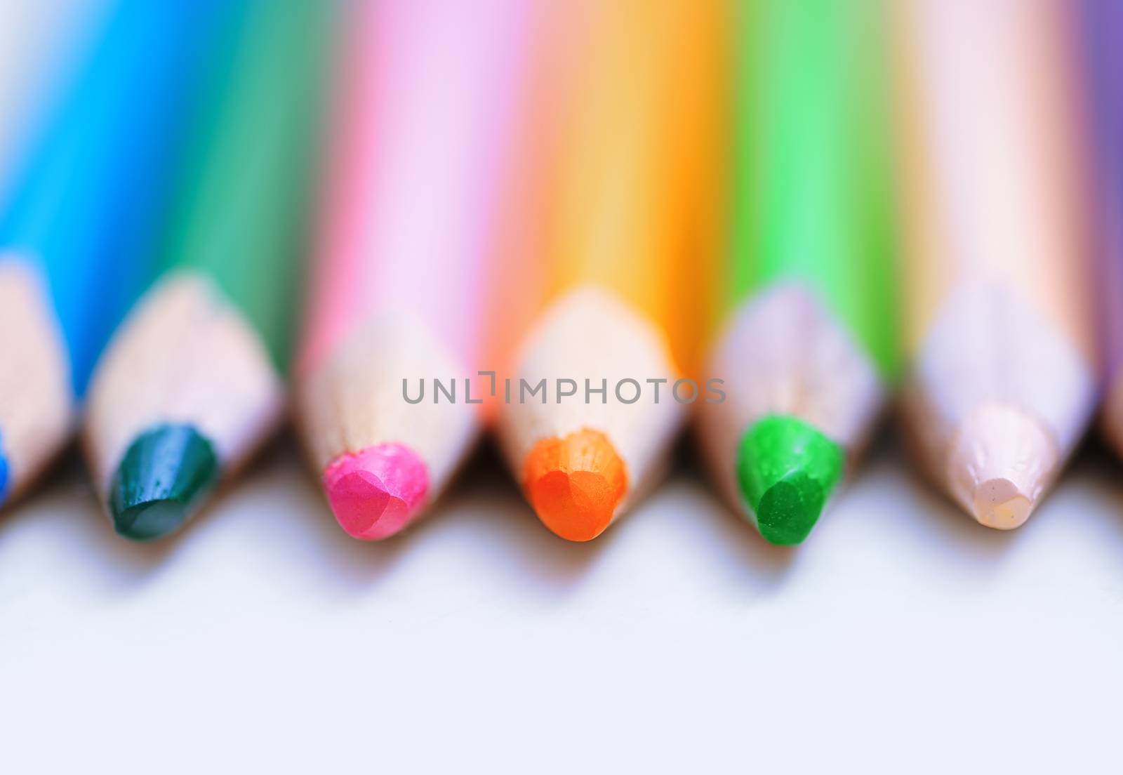 Colorful pencils in a row. Close-up