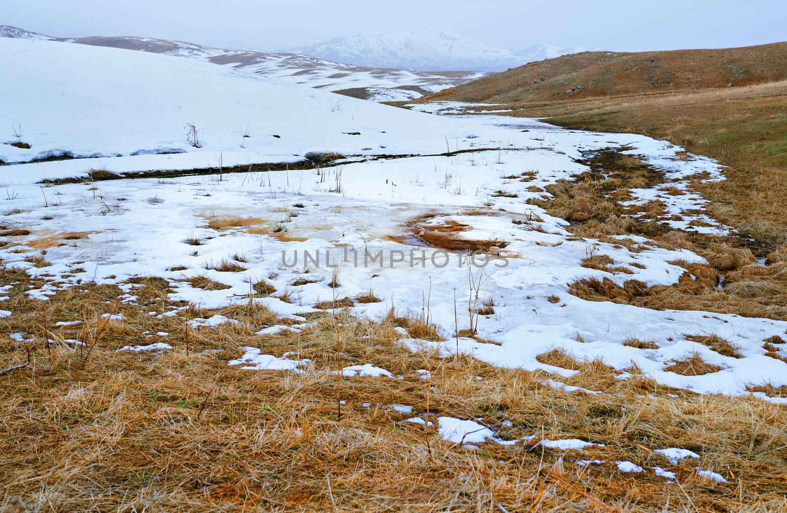 Snowy steppe at the mountains by Novic