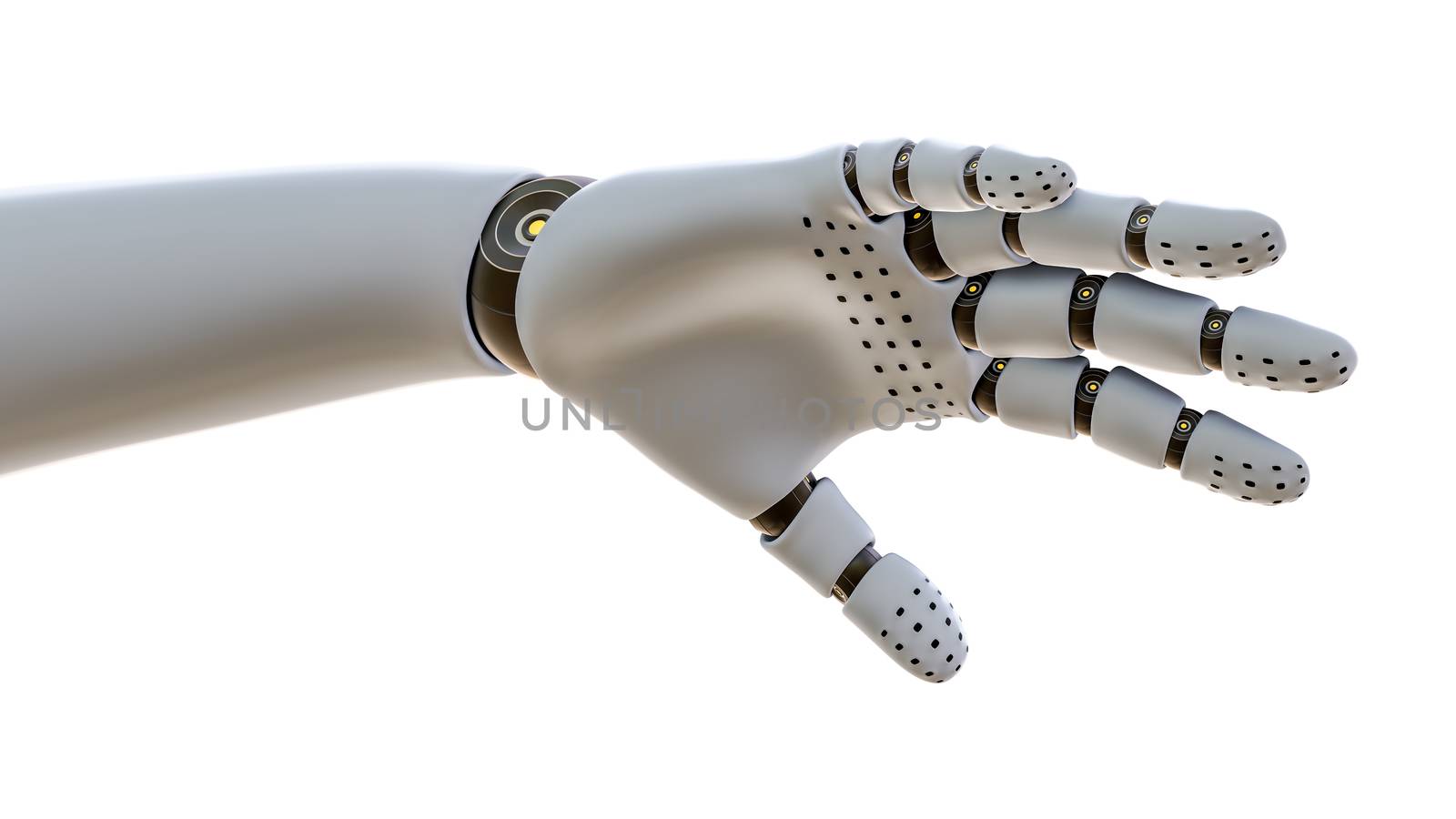 White Robot Hand, Isolated on White Background. 3D rendering