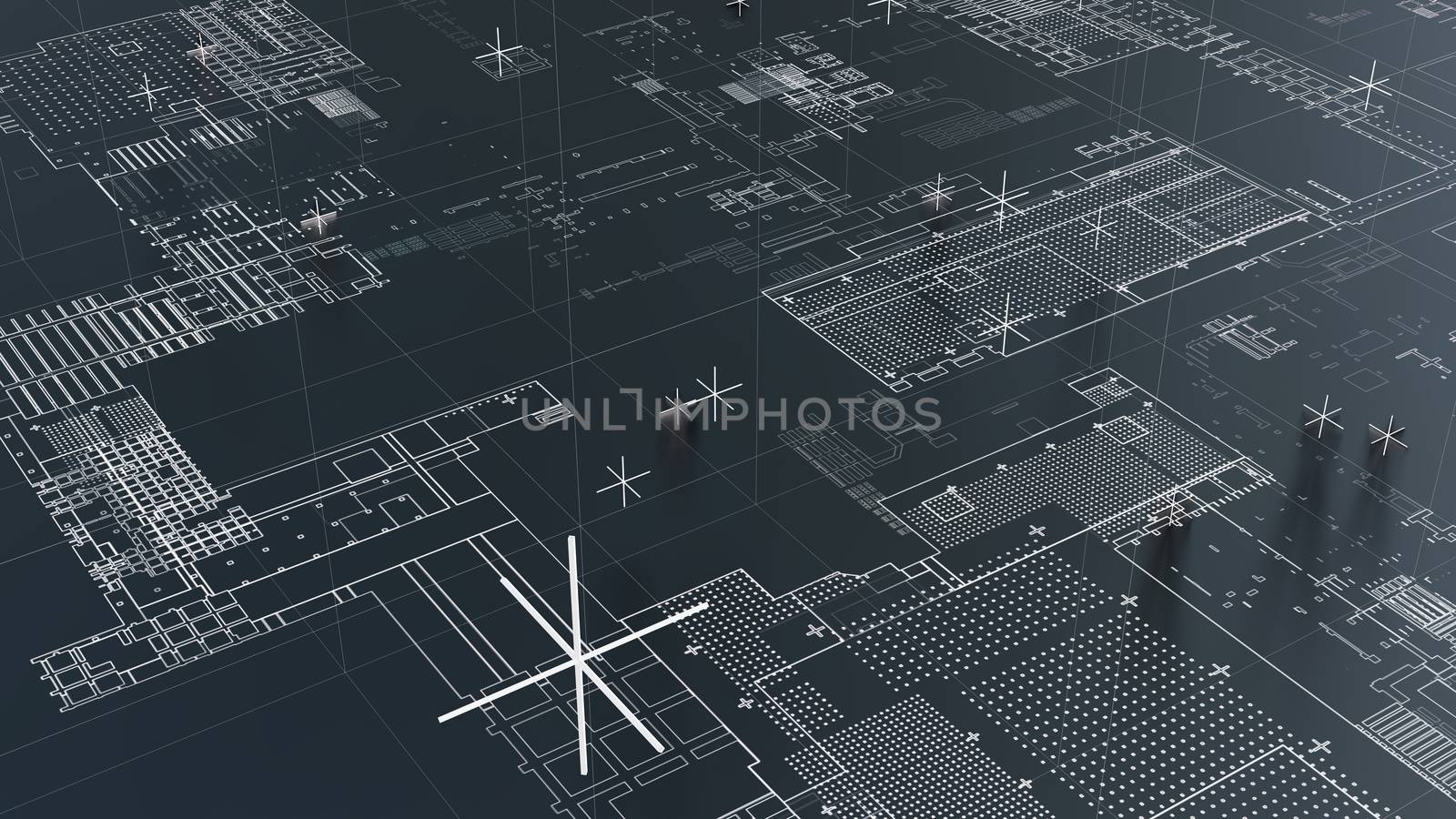 Abstract technological background with white lines. 3D illustration