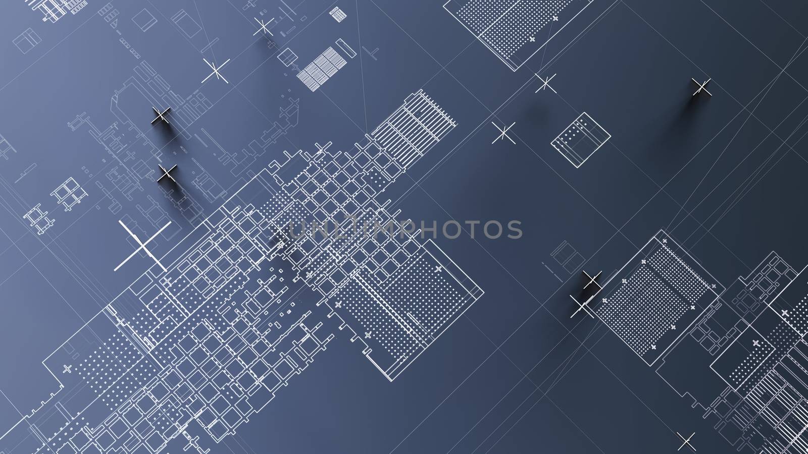 Abstract technological background with white lines. 3D illustration