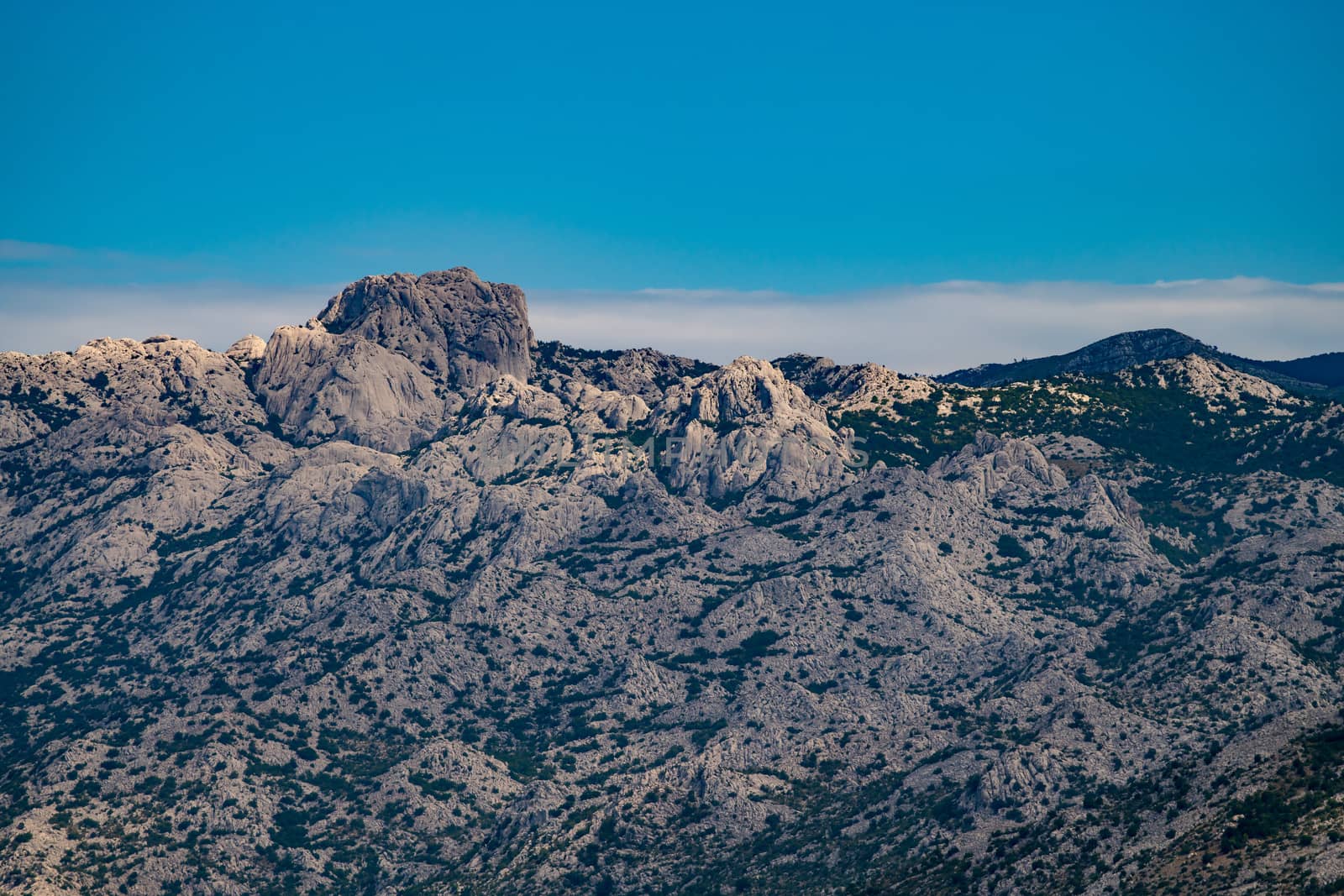 Extreme mountains in Paklenica National Park, Velebit, are popular place for hiking and climbing tourism in Croatia. Paklenica offers scenic landscapes in pristine environment. Desserted landscape concept, copyspace