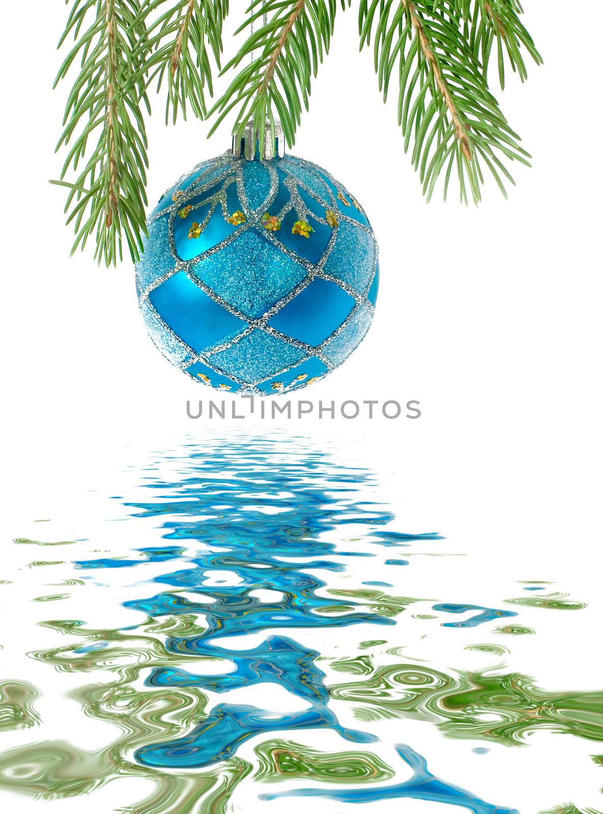 Christmas ball on a branch of Christmas tree by Epitavi