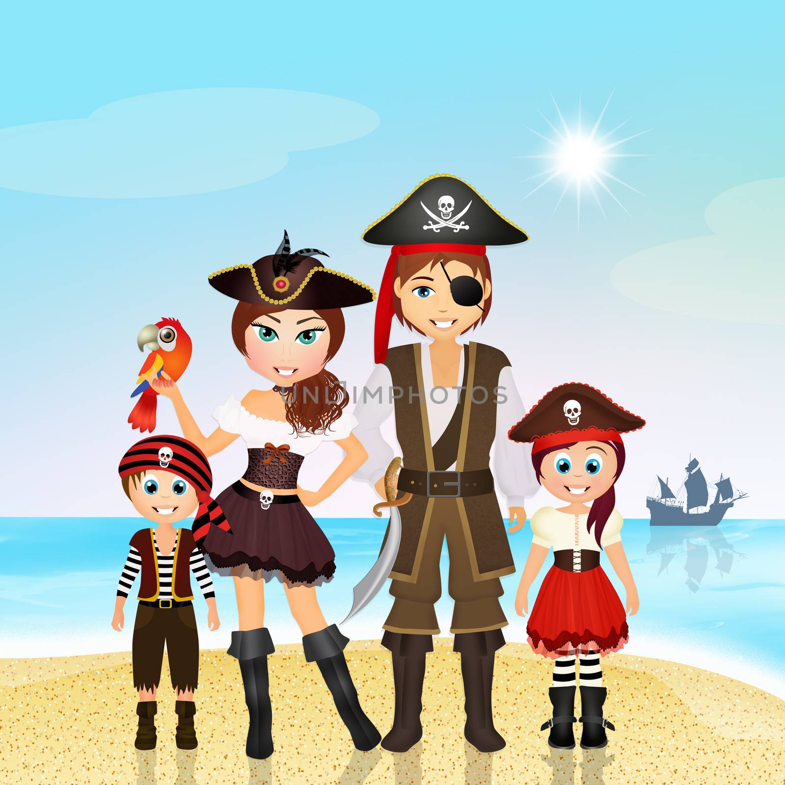 family of pirate on the island by adrenalina