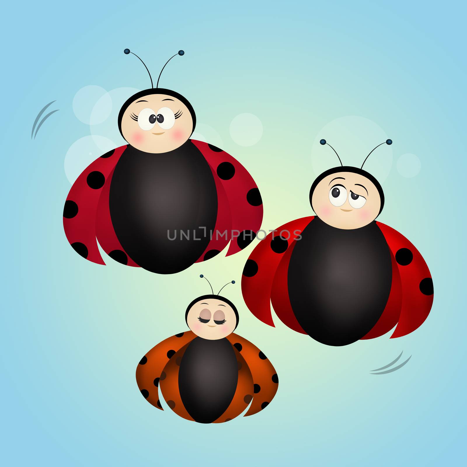 illustration of family of ladybugs