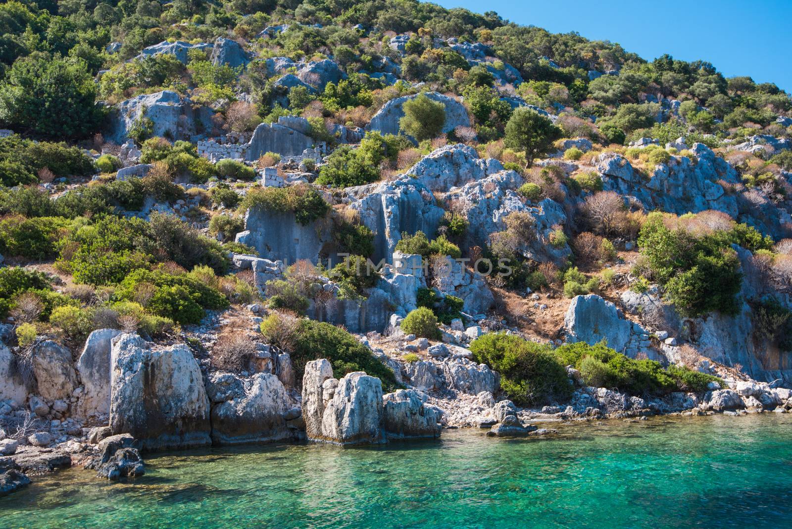 Sea, near ruins of the ancient city on the Kekova island, Turkey