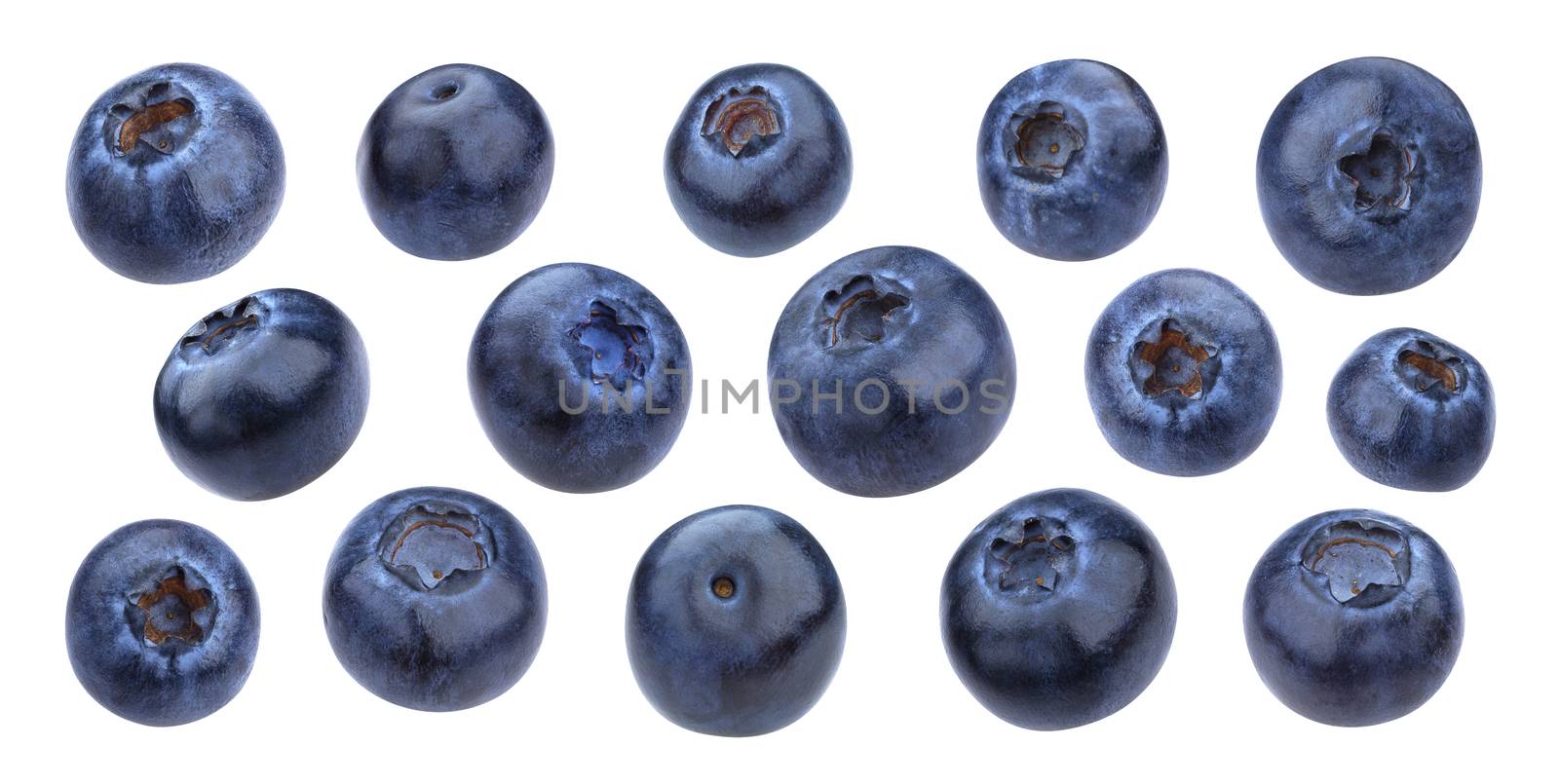 Blueberry isolated on white background with clipping path, macro, collection