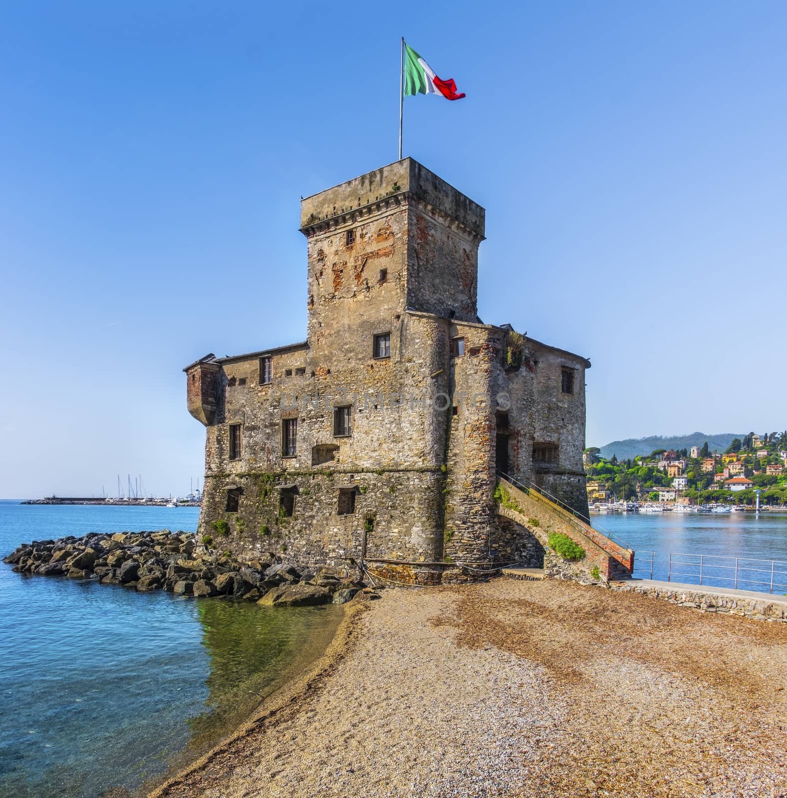 italian castle panorama italian flag italian riviera