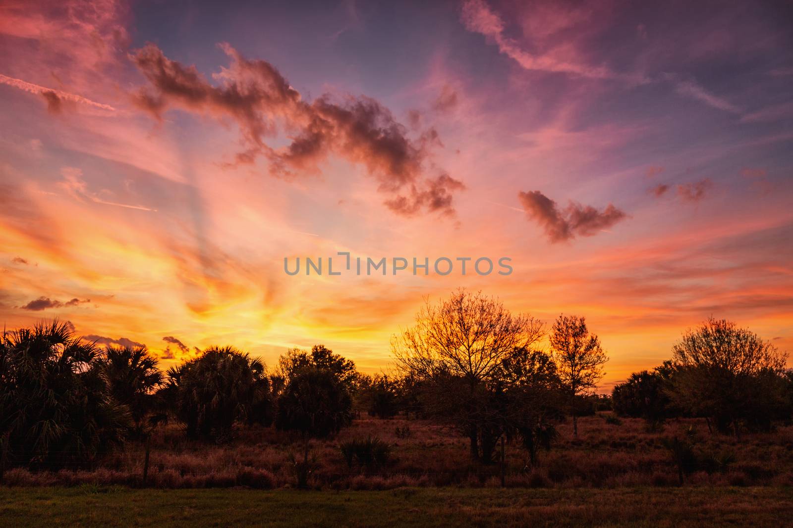 A Dramatic Sunset Over Rural Florida, USA. Color Image.