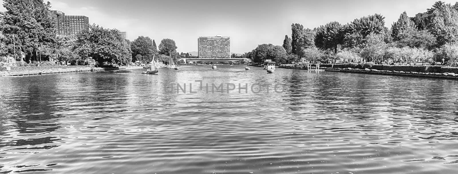 Scenic view over the lake of EUR in Rome, Italy by marcorubino
