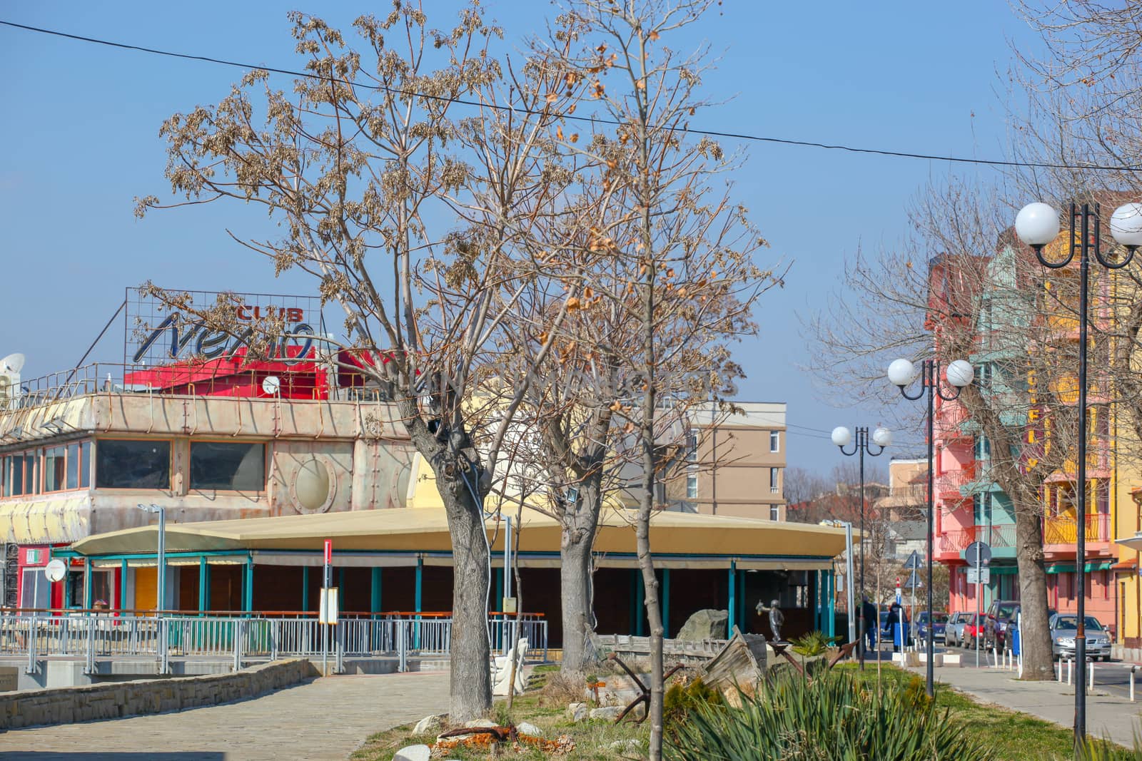 Pomorie, Bulgaria - March 02, 2019: Spring Walk Through The Central Part Of The City.