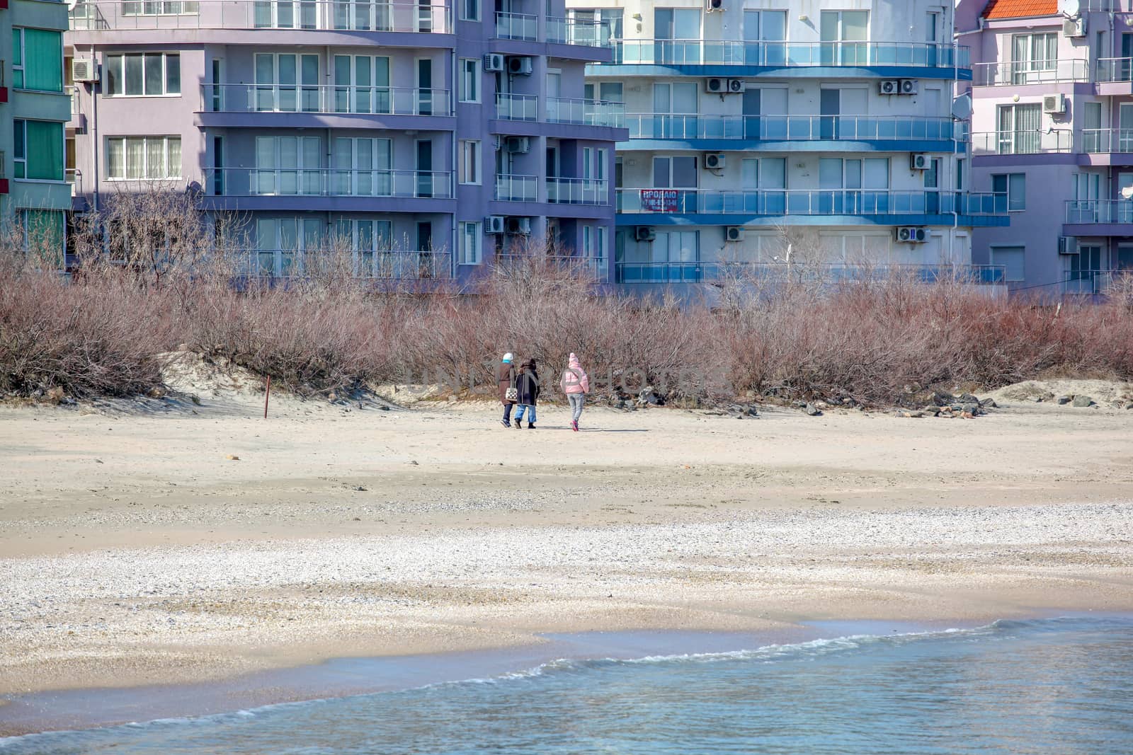 Pomorie, Bulgaria - March 02, 2019: Spring Walk Through The Central Part Of The City.