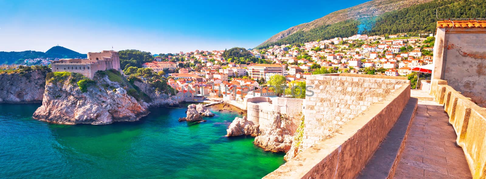 Dubrovnik bay and historic walls panoramic view, tourist destination in Dalmatia, Croatia