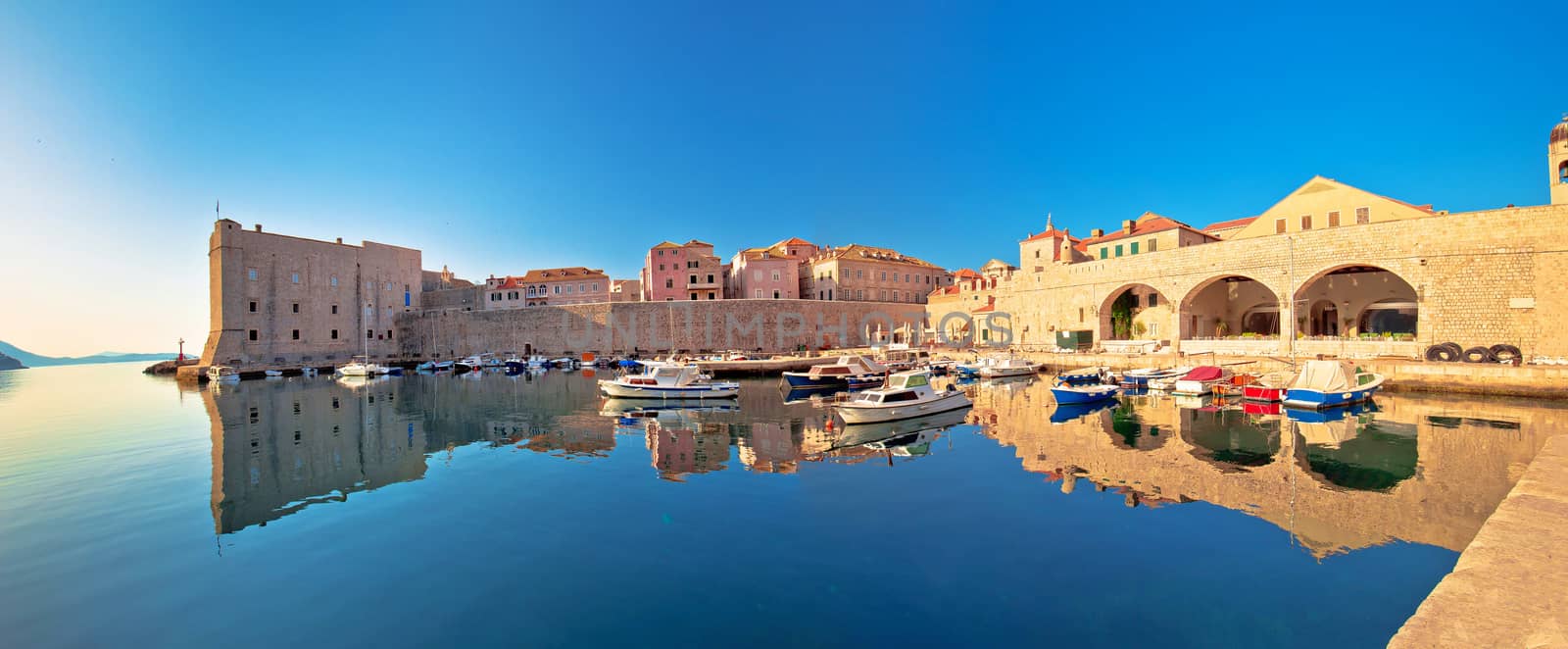Dubrovnik harbor and city walls morning panoramic view by xbrchx