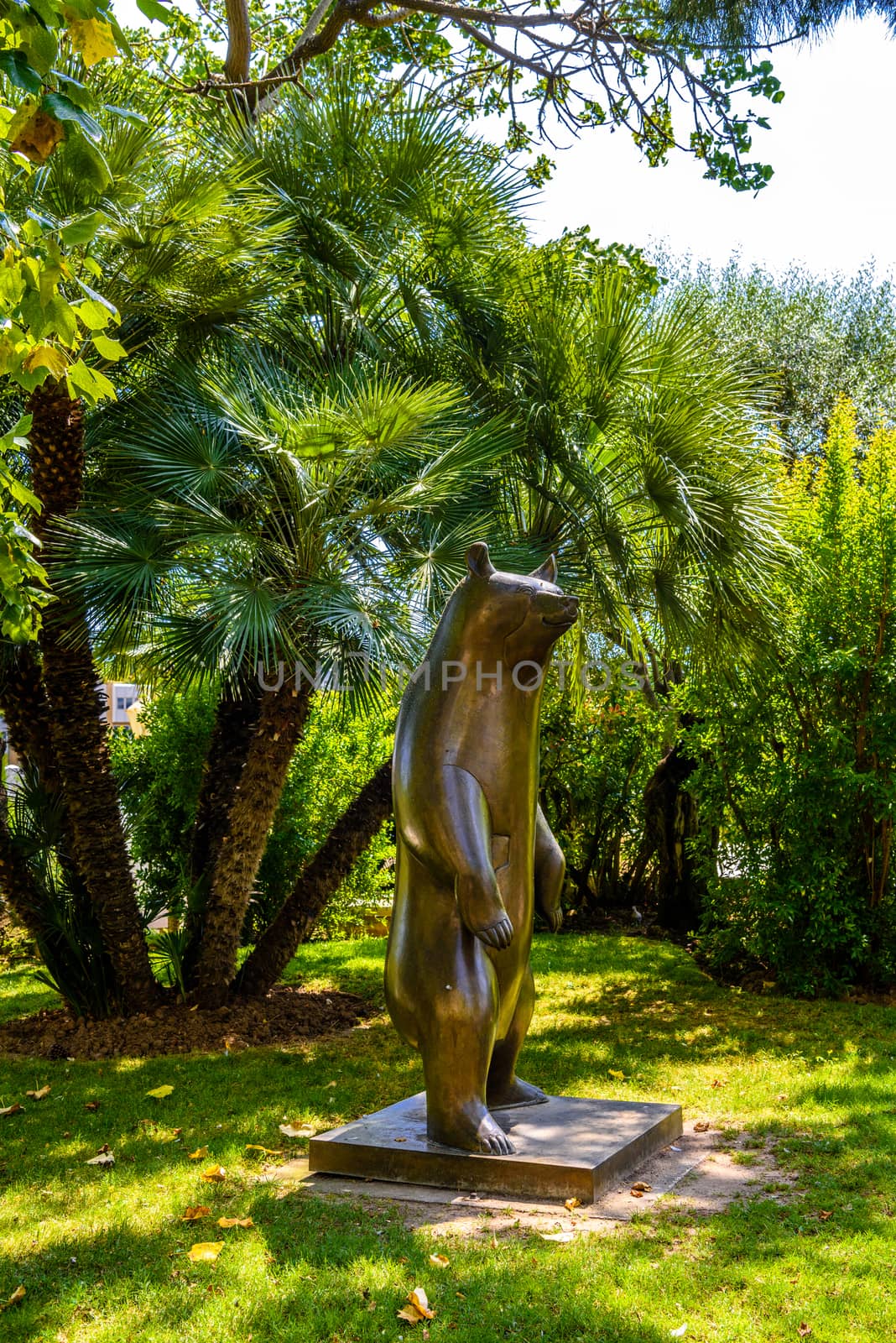 Bear sculpture in Fontvielle, Monte-Carlo, Monaco, Cote d'Azur, French Riviera.