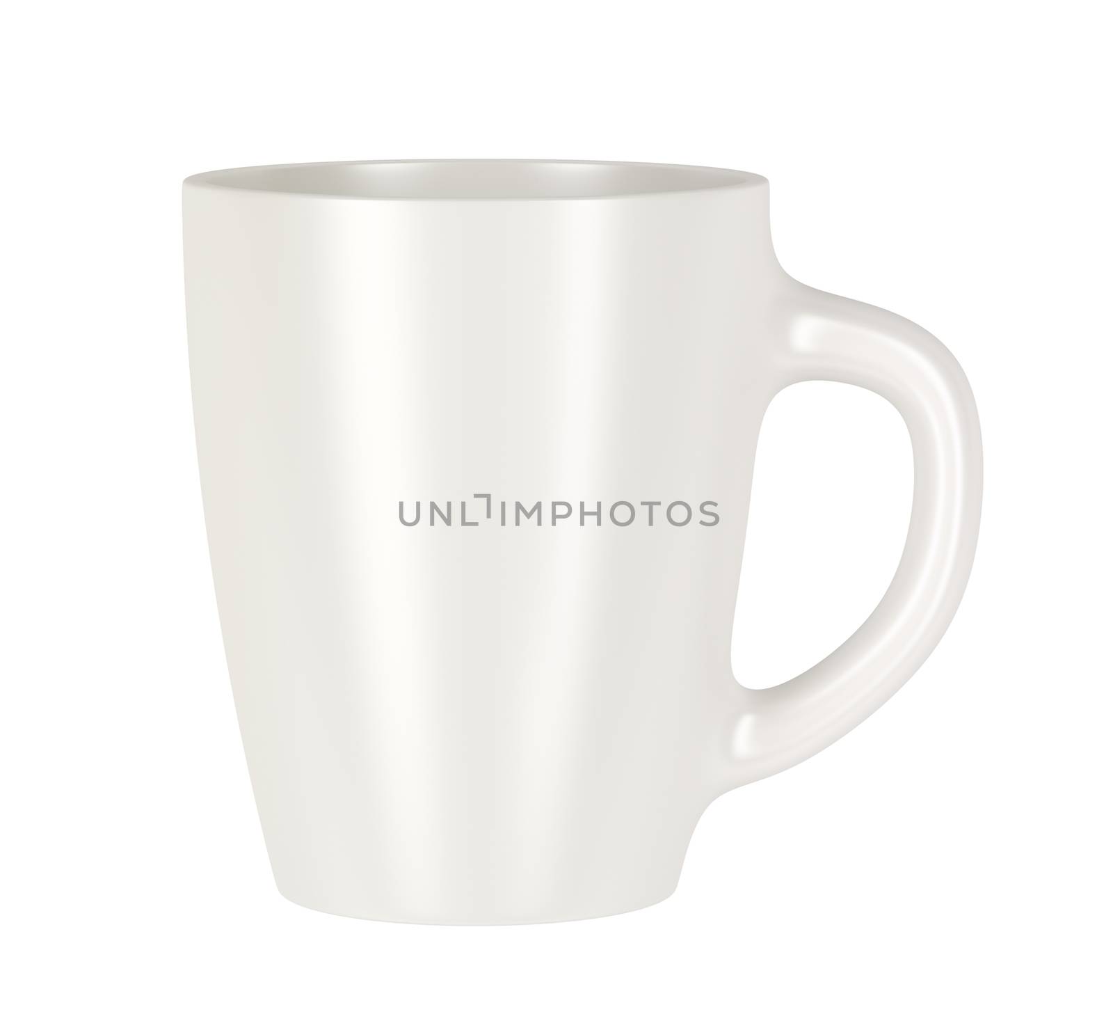 White ceramic mug for coffee, tea, milk or other beverages