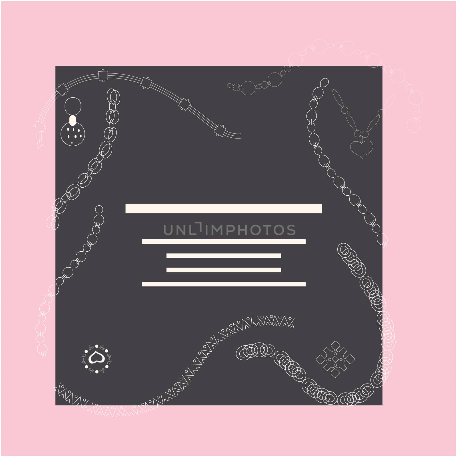 White chains illustration black card with space for your text on pink background. Poster, banner vector design, greeting cards, jewellery store advertisements.