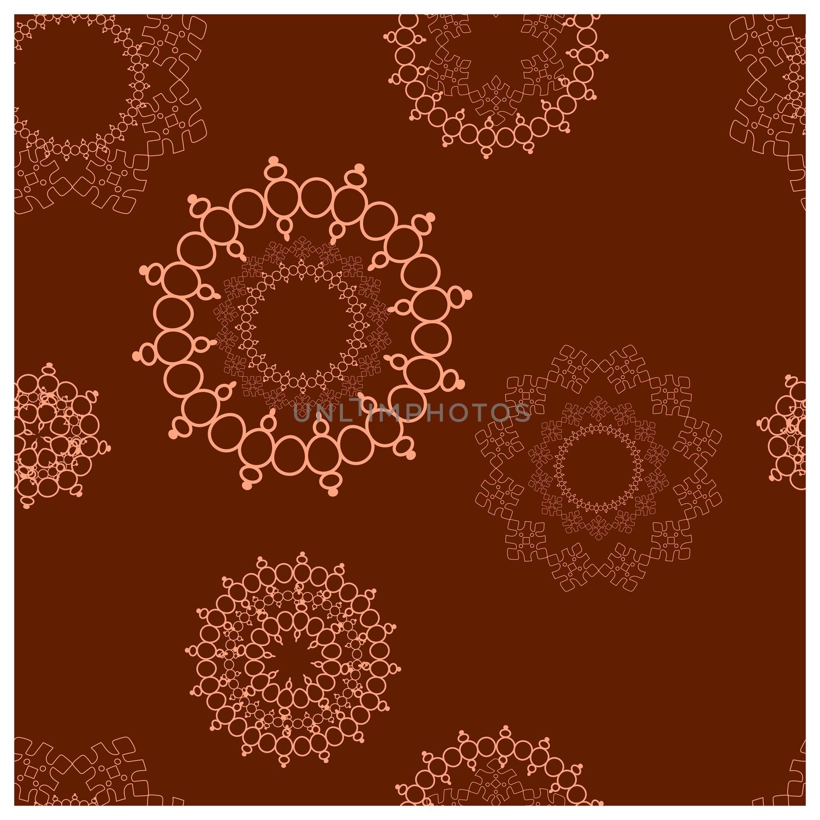 Jewellery pendant flat hand drawn seamless pattern. Chocolate brown background. Accessories sketch clipart. Jewels textile, background, web, wrapping paper.