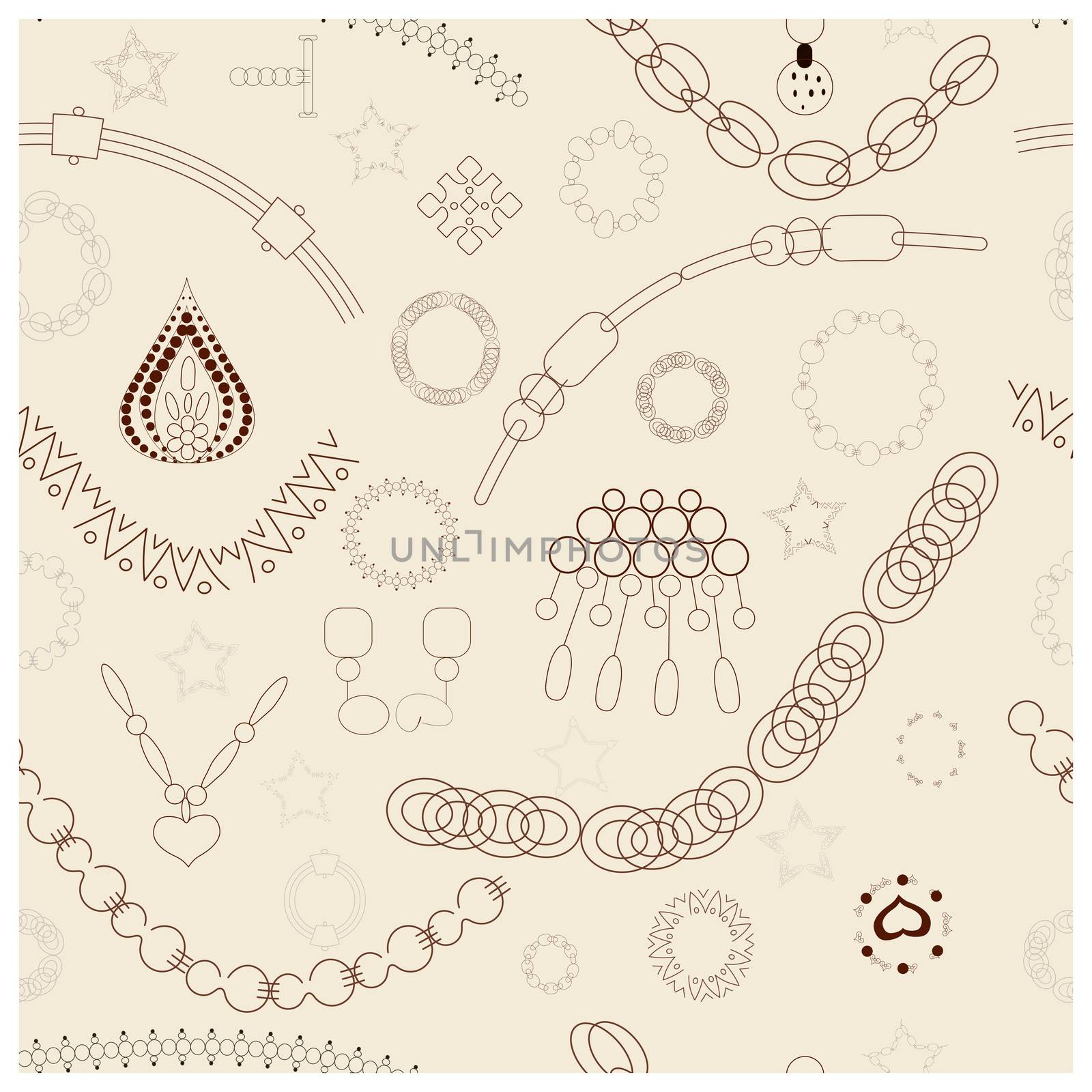 Black accessories seamless pattern. Jewellery sketch clipart. Jewels textile, background, web, wrapping paper.