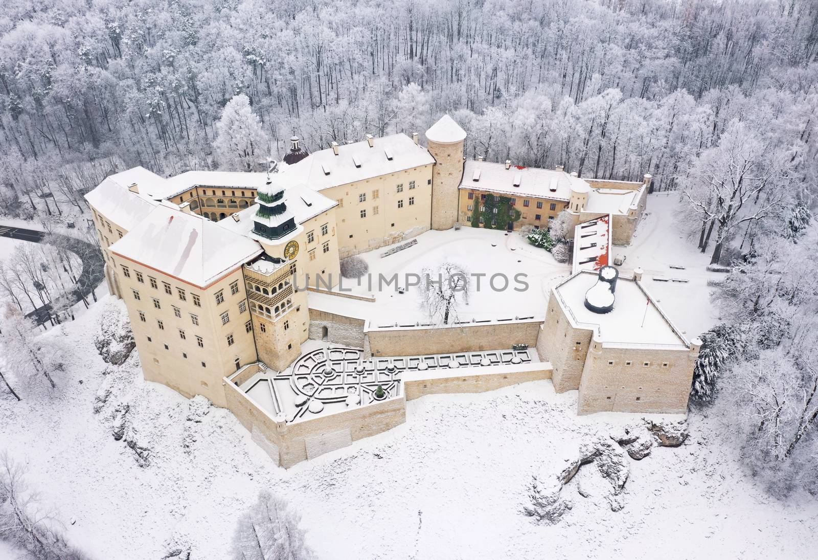 Aerial view oh historic renaissance castle Pieskowa Skala near K by vlad_star
