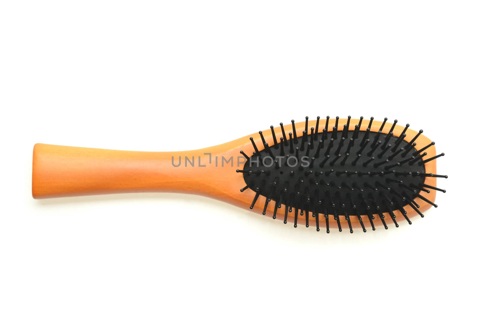 Flat lay woman hair brush isolated on white background.