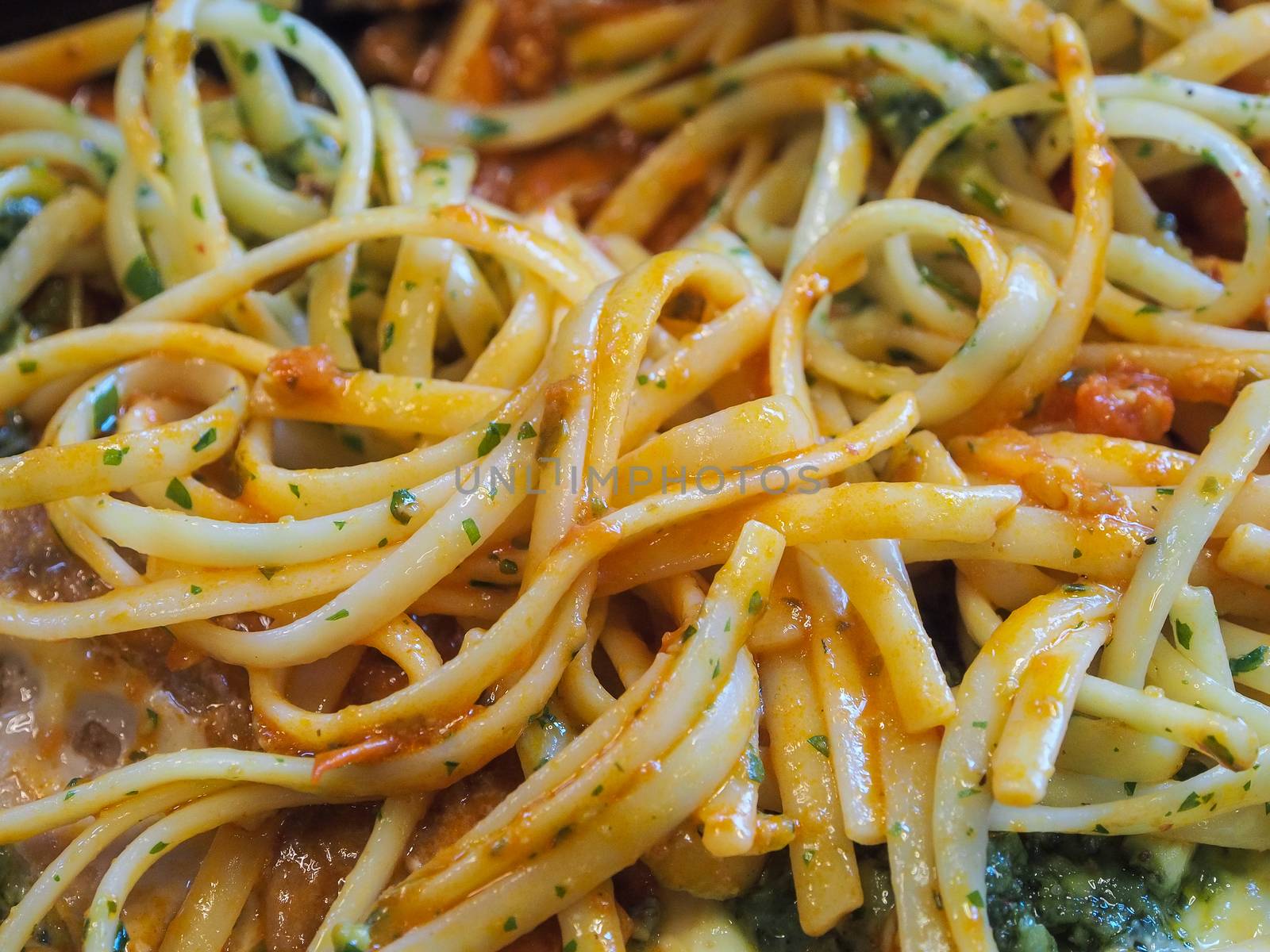 Close up image of Italian spaghetti dilicious dish, soft focus