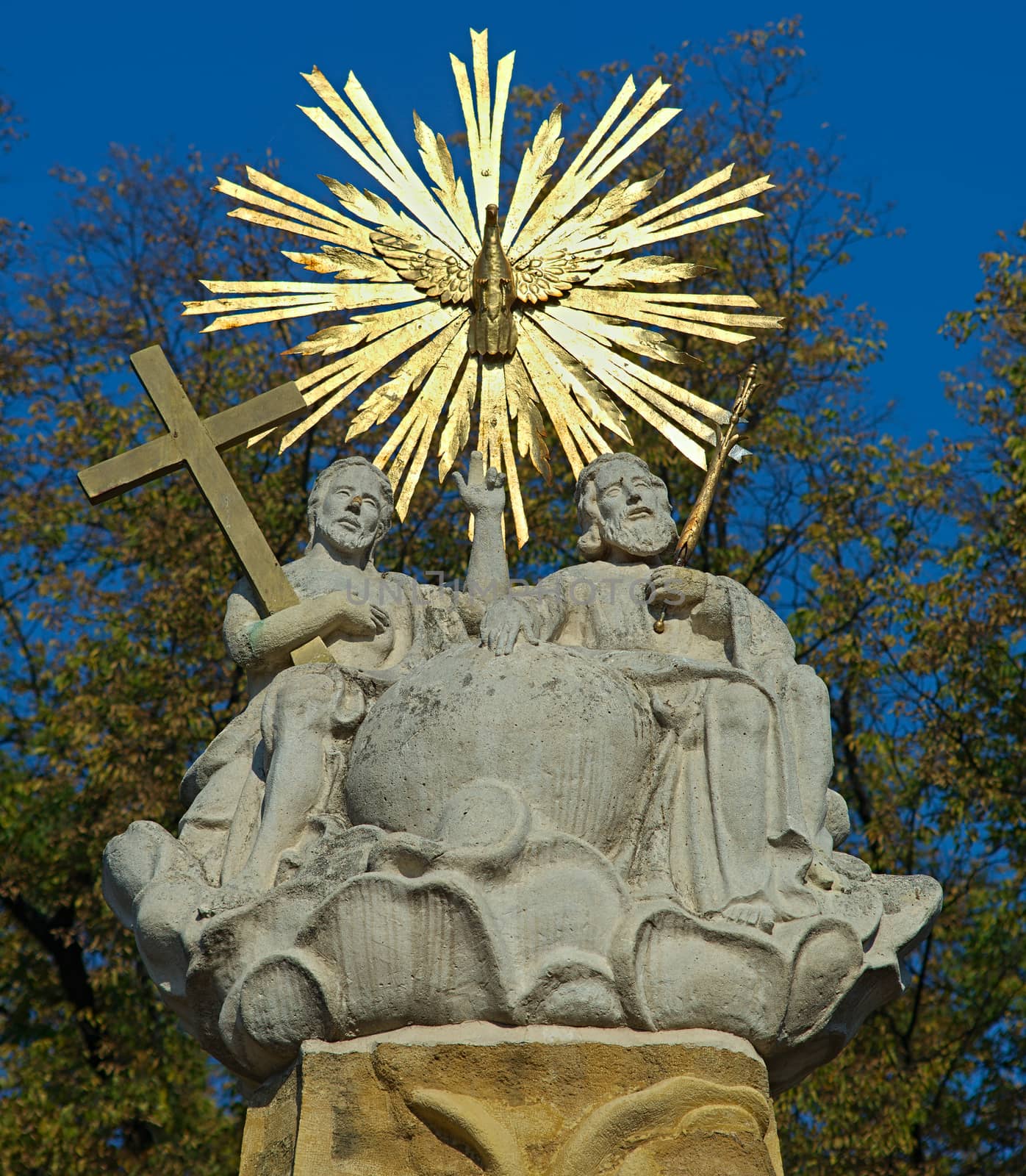 Statuettes on top of monument in Subotica square, Serbia by sheriffkule