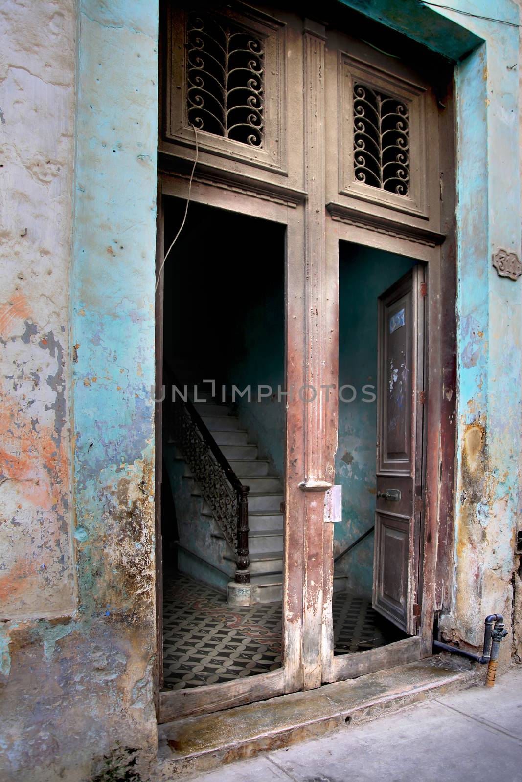 Staircase in a house in Old Havana, Cuba