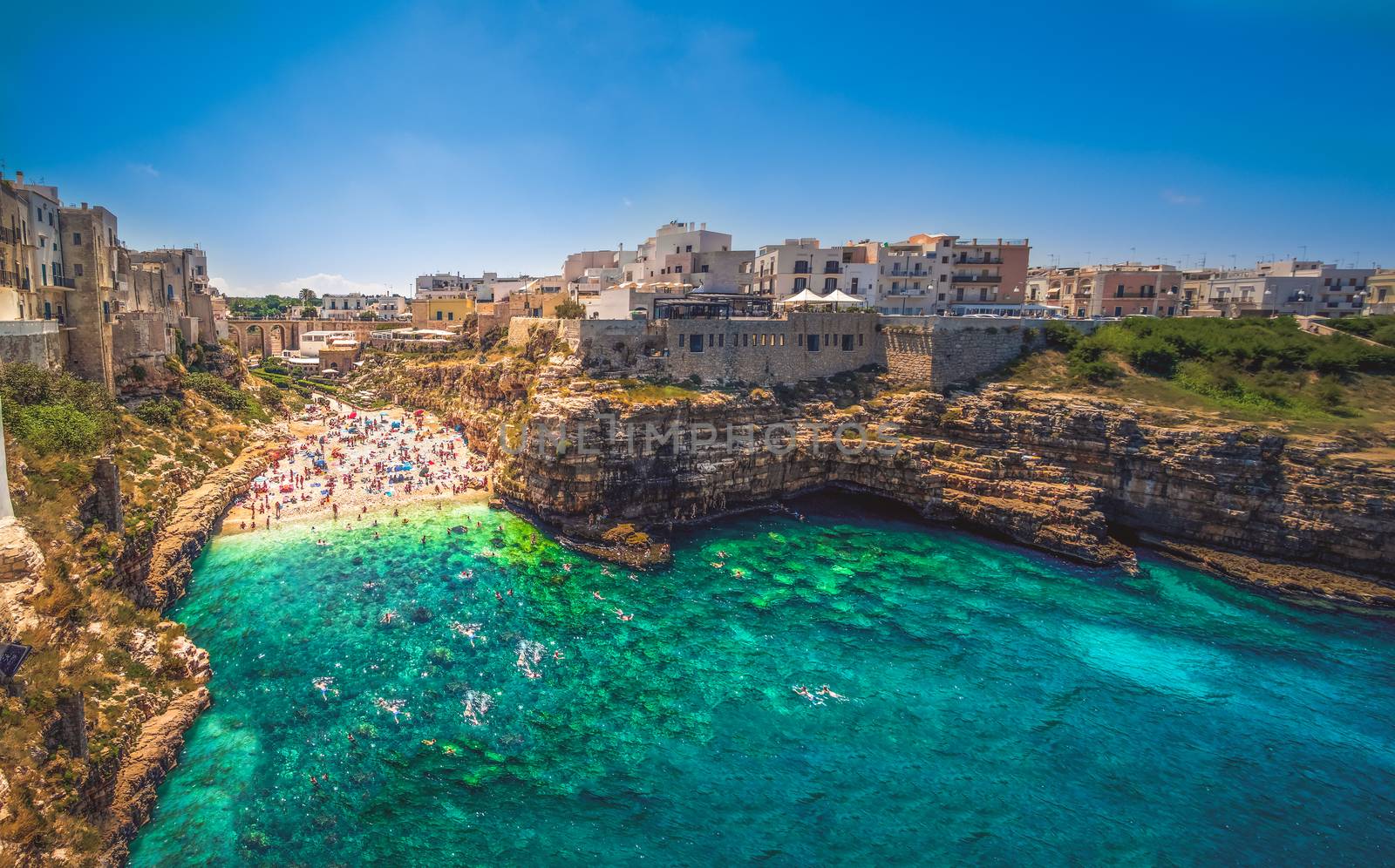 colorful south italy village in Apulia in the town of Polignano a Mare province of Bari .