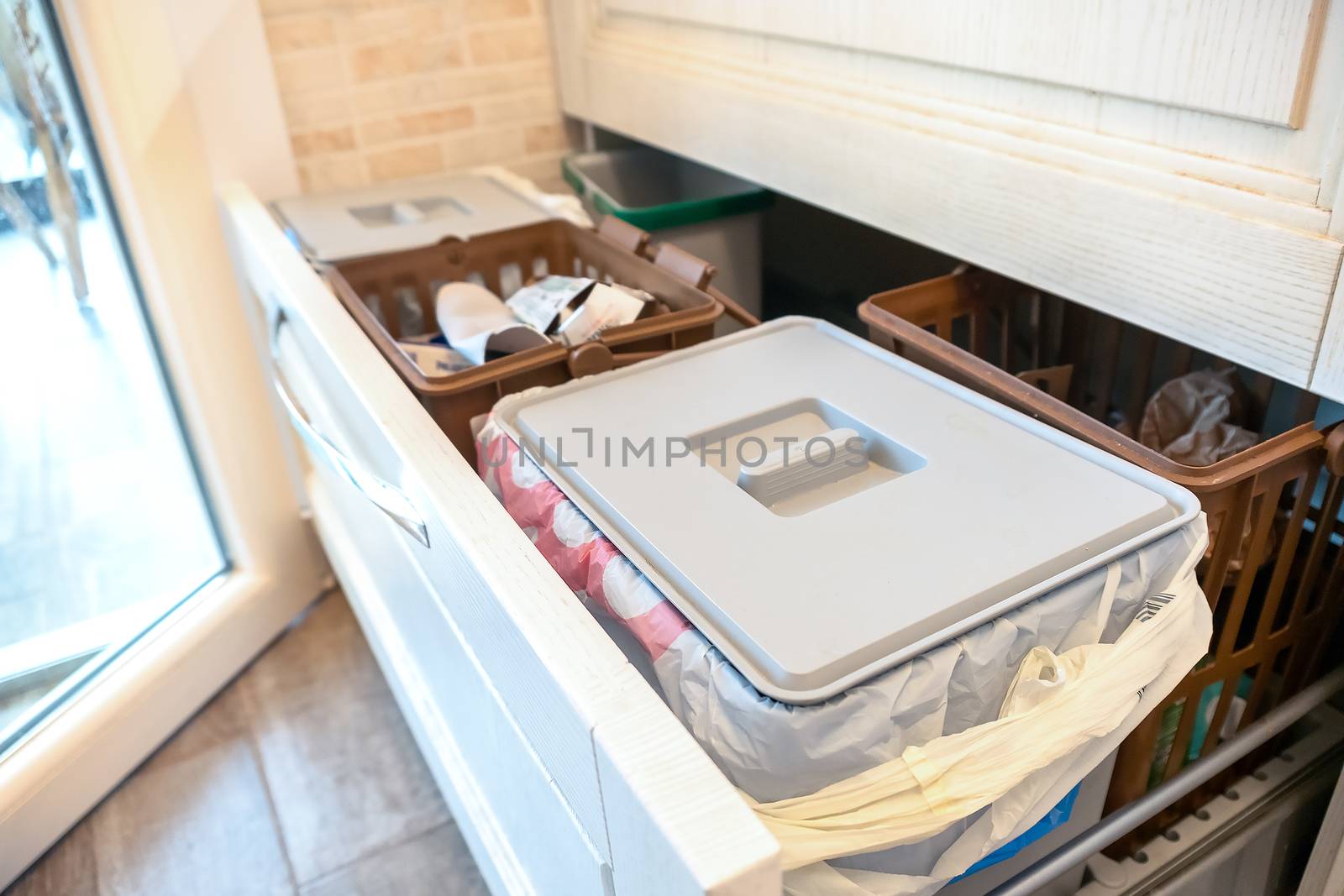 Waste sorting drawer recycling kitchen home chores by LucaLorenzelli