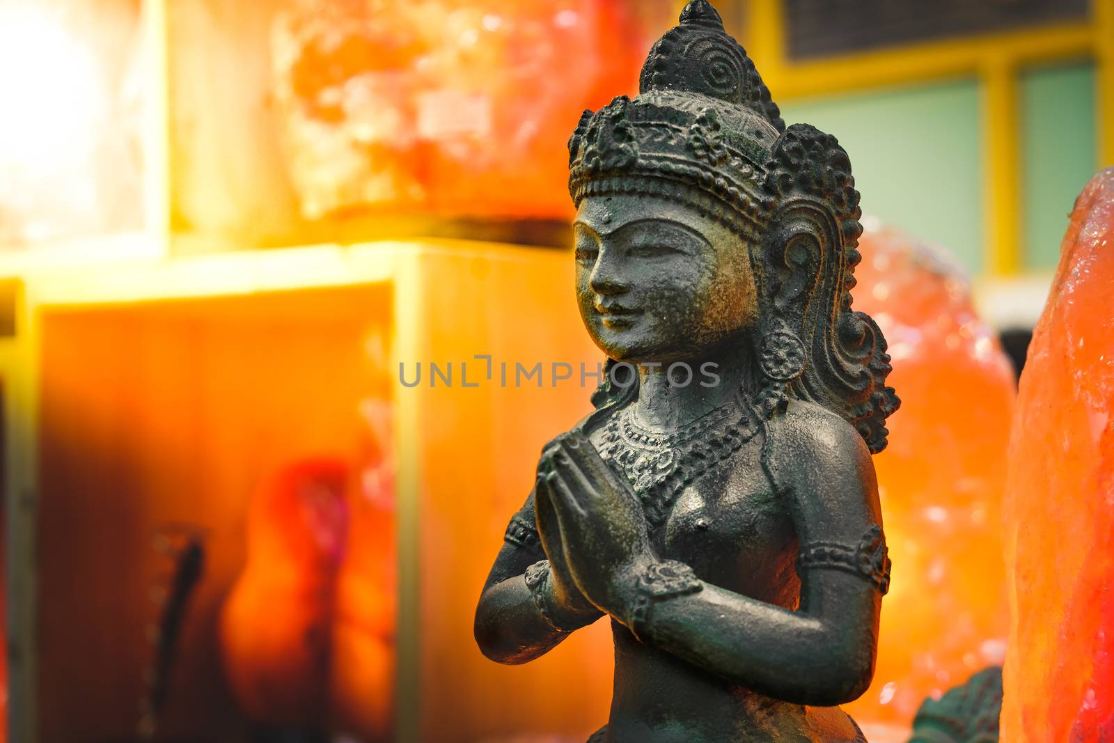 female Indian statue pray god goddess lakshmi