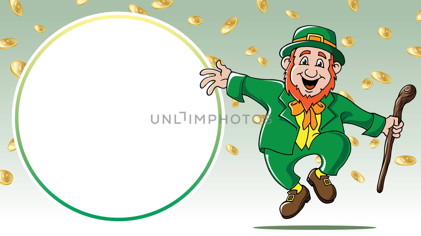 Saint Patrick's Day leprechaun dancing among gold coins retail sale