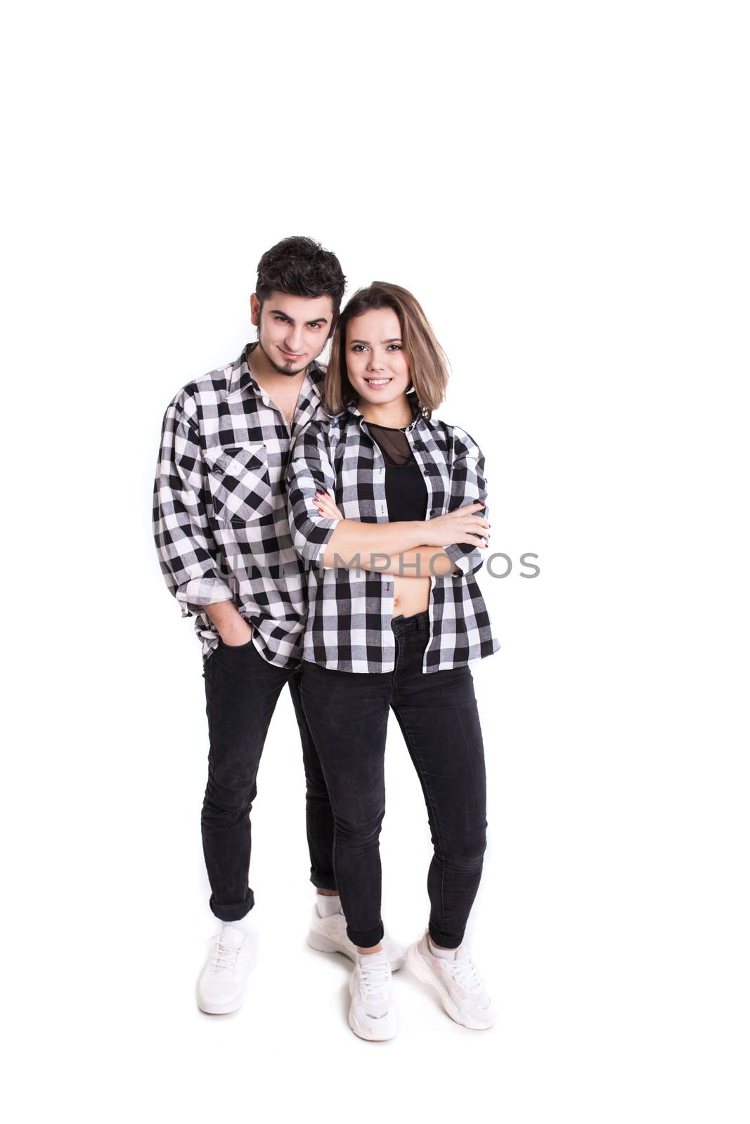 Full lenght happy young couple portrait isolated on white by Angel_a