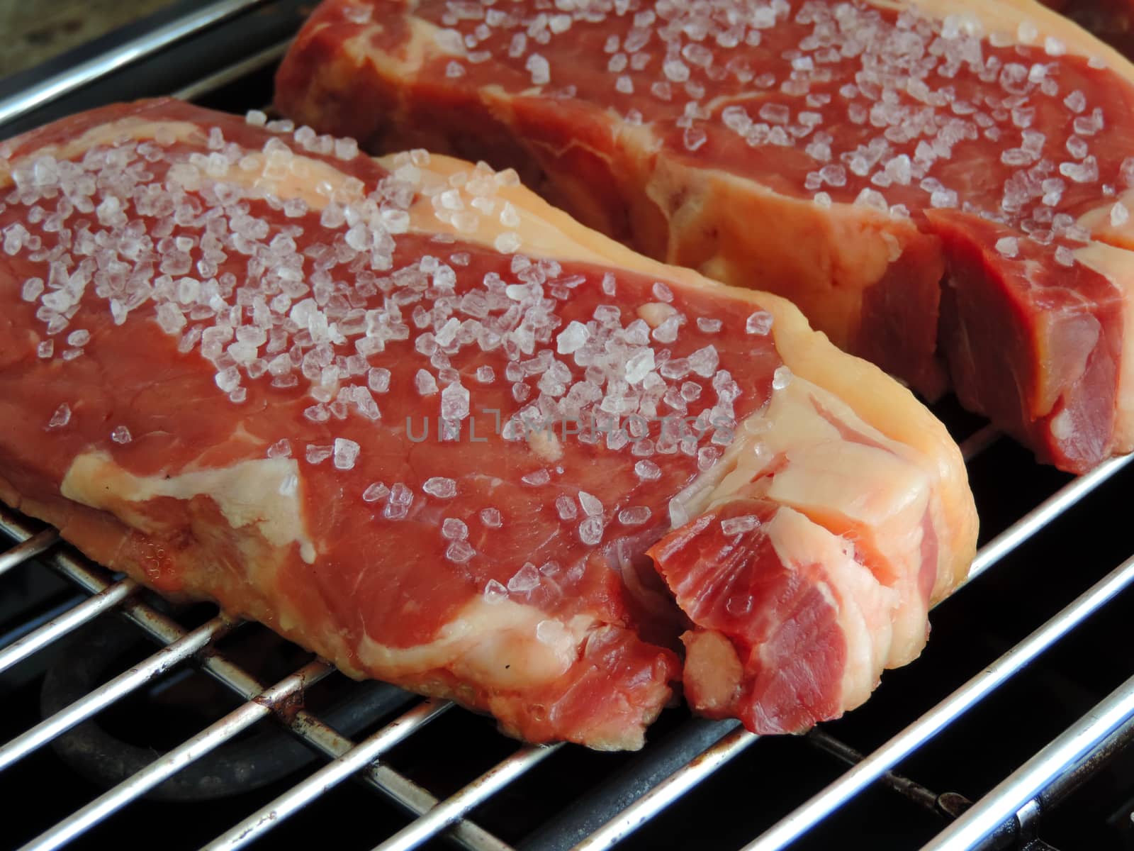 Raw beef steak with salt by luisrftc