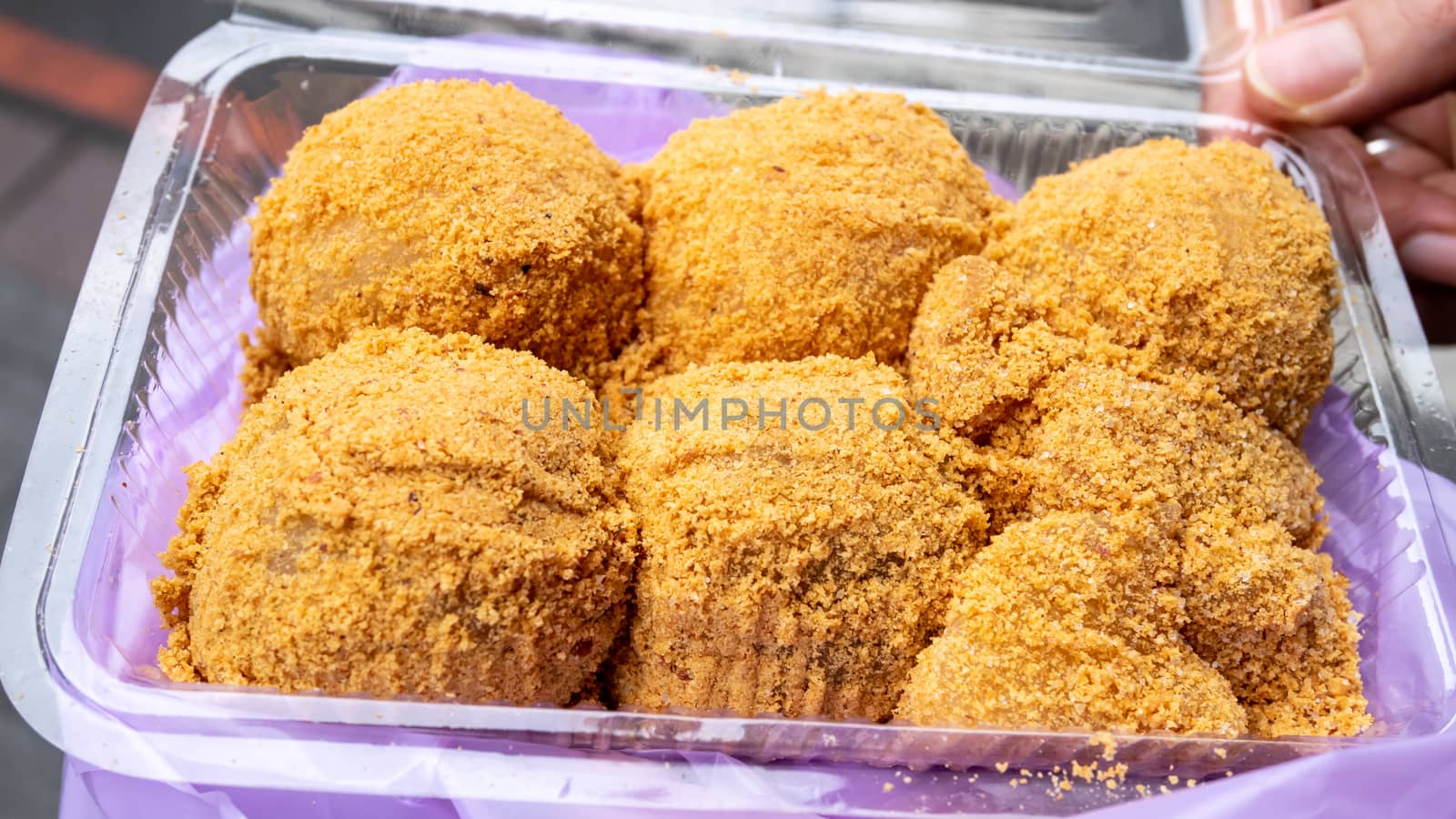 The close up of Traditional Taiwanese Mochi dessert at street food in Taipei, Taiwan.