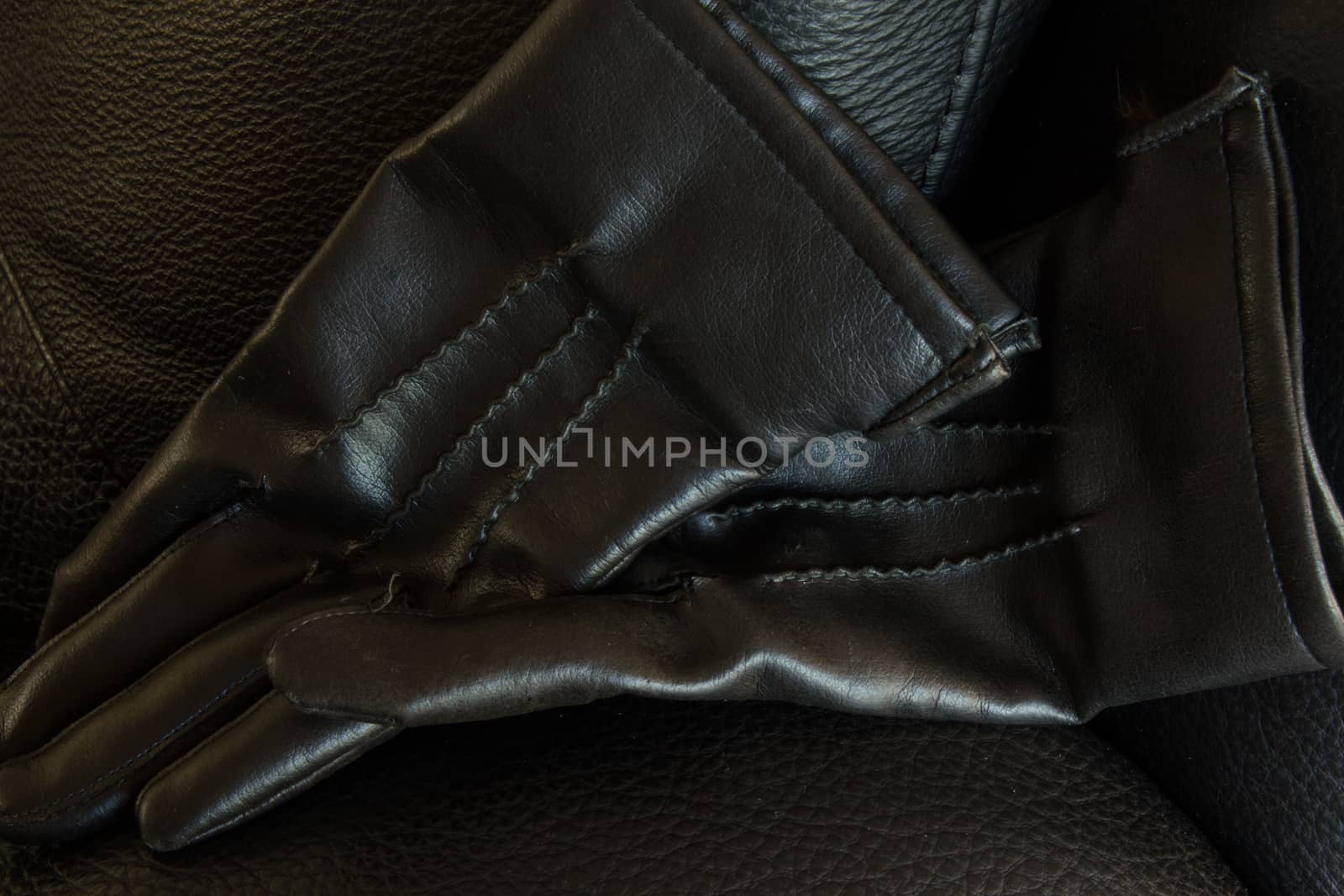Black leather gloves, landscape orientation, copy space. by cherylsterkenburg
