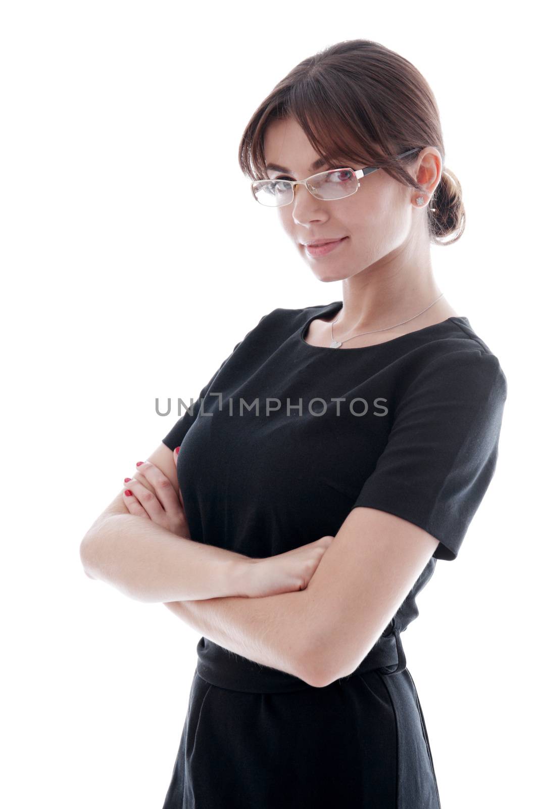 Portrait of young business woman isolated on white